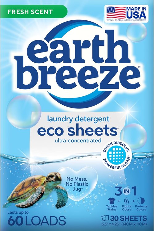 Earth Breeze Laundry Detergent Sheets - Fresh Scent, Eco-Friendly & Travel-Friendly | 60 Loads, 30 Ct