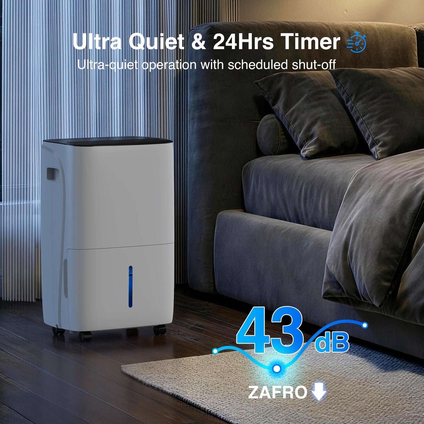 ZAFRO 7000 Sq.Ft Dehumidifiers for Home and Basement with Drain Hose, Energy Saving Max 150 Pints Dehumidifier with Auto or Manual Drainage, Auto Defrost, Three Modes, 24Hrs Timer