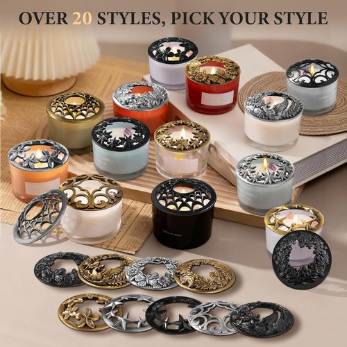 Hion Scented Candle Topper - Decorative Carved Lid for Even Burning | Elegant Space Silver Design