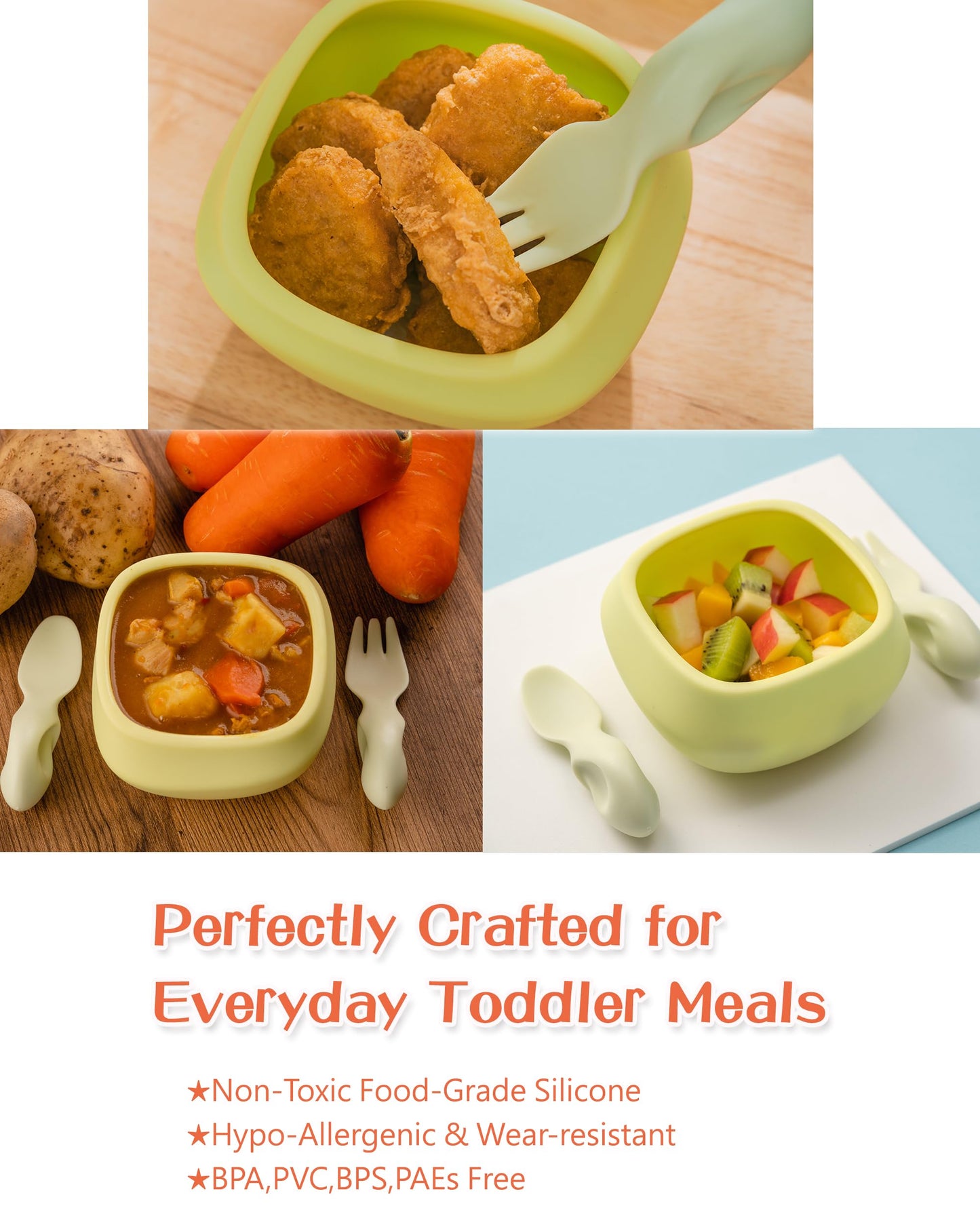 Tiny Genius Toddler Utensils Set Ergonomic Fork and Spoon and Bowl Set Non-Slip Design for baby 1-4 Year Olds Self-Feeding BPA Free Silicone Microwave and Dishwasher Safe Fine Motor Skills (Purple)