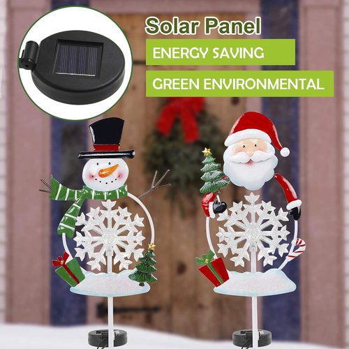 FORUP Solar Christmas Yard Decorations - Outdoor LED Snowflake Pathway Lights | Set of 2 Metal Garden Stakes