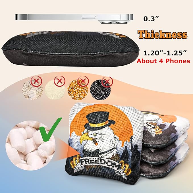 EunHo Cornhole Bags Regulation Dual Sided Set of 8, Professional Cornhole Bean Bags Slick & Sticky Side Bags with Carry Bag