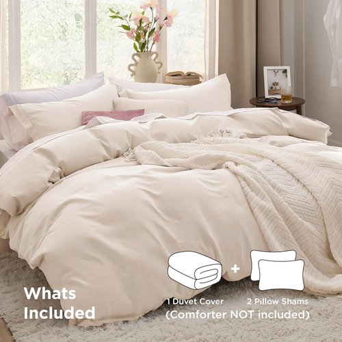 Bedsure Oat Milk Duvet Cover Full Size - 3 Pieces Prewashed Extra Soft Cotton-Like Polyester Bedding Set, Includes 1 Duvet Cover 80x90 Inches with Zipper Closure & 2 Pillow Shams, No Comforter