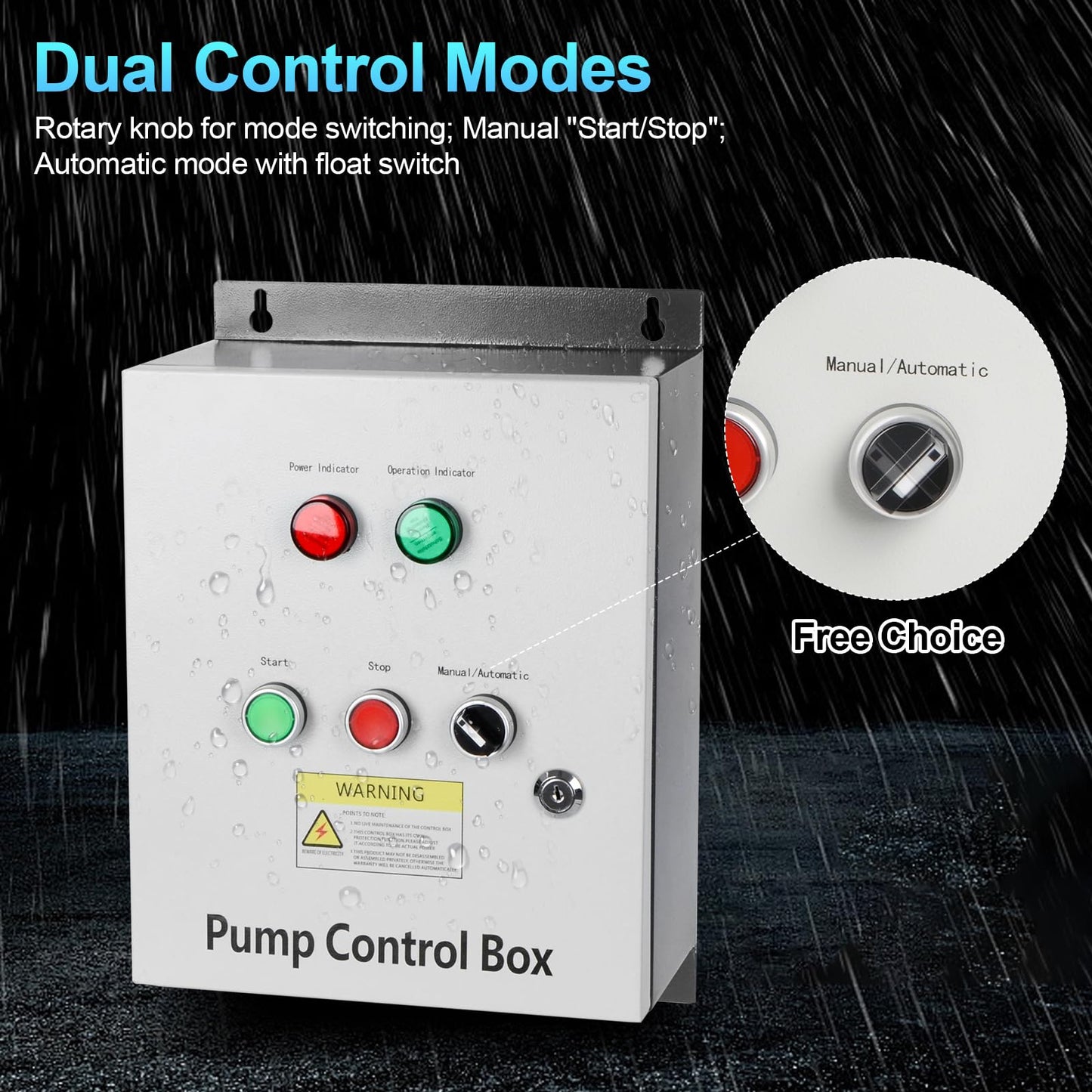 3 HP Well Pump Control Box, 220V 10A Three-Phase, with AC Contactor, Safe & Reliable for Submersible Well Pump, Manual/Automatic Dual Operating Modes, Start/Stop Device with Float Switch