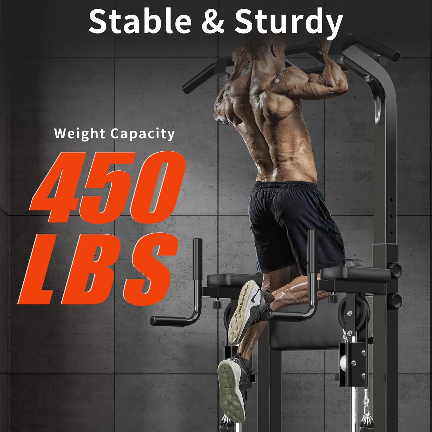 SogesHome Power Tower Pull Up Bar and Dip Station, Multi-Function Pull Ups, Adjustable Height Dip Bar Strength Training Workout Equipment, Pull Up Stand Workout for Home Gym Exercise Equipment, Black