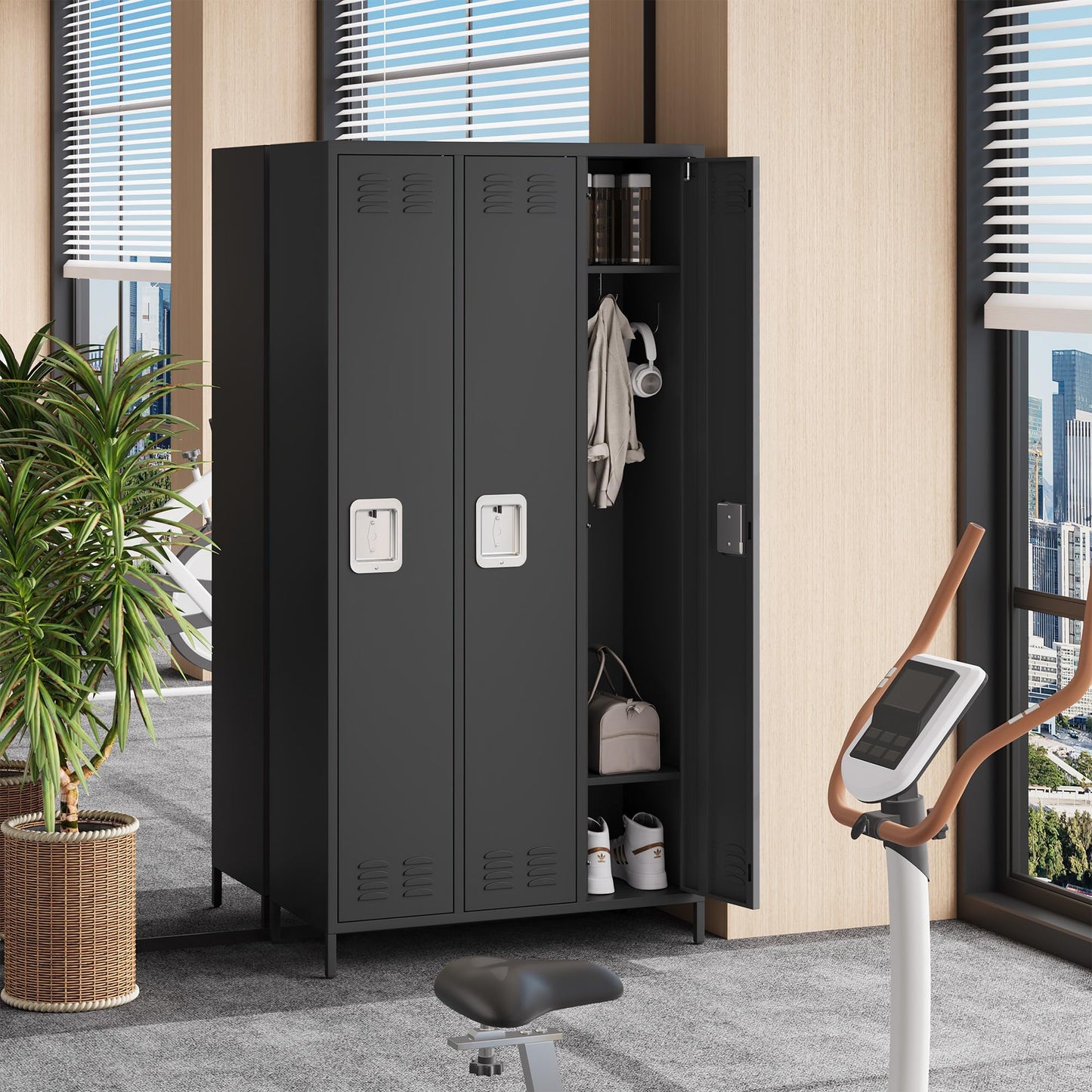GAOMON 3 Doors Employee Lockers for Office, Metal Sorage Locker Combination, Lockable Employees Metal Locker with Door, Industrial Storage Lockers for Home, School, Gym (3 Doors)