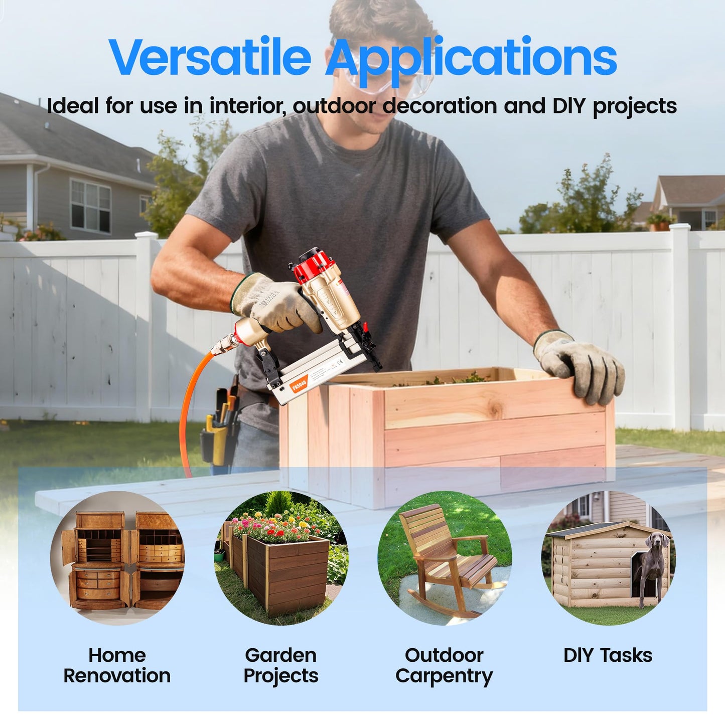 meite 18-Gauge 2-in-1 Nail Gun, Pneumatic Brad Nailer and 1/4-Inch Narrow Crown Pneumatic Staple Gun for Upholstery, Finishing, Molding, and Woodworking (FK5040)