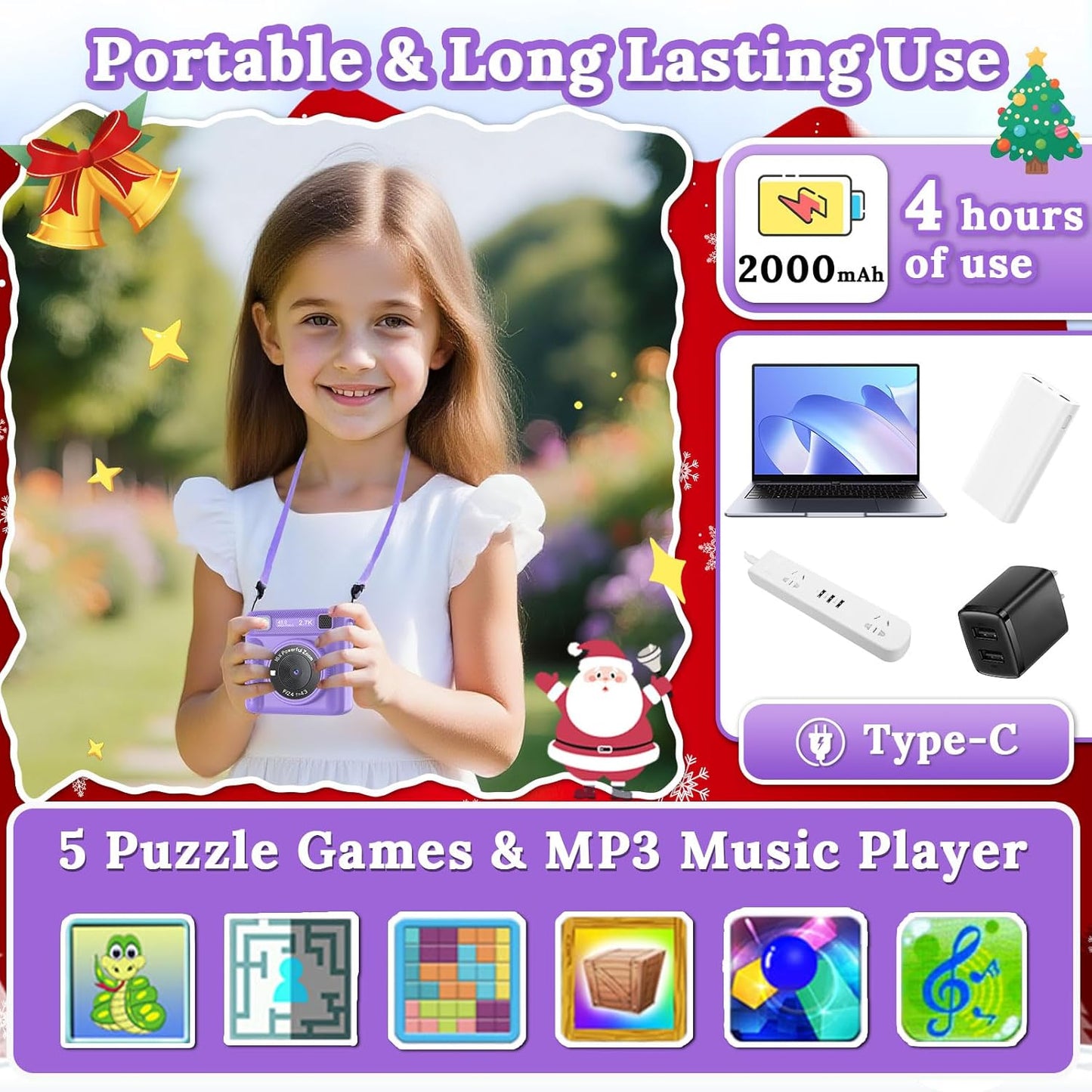 JPVERLY 1080P 32GB 3-12 Kids Camera Instant Print, HD Digital Video Recorder with SD Card, Christmas Birthday Gifts