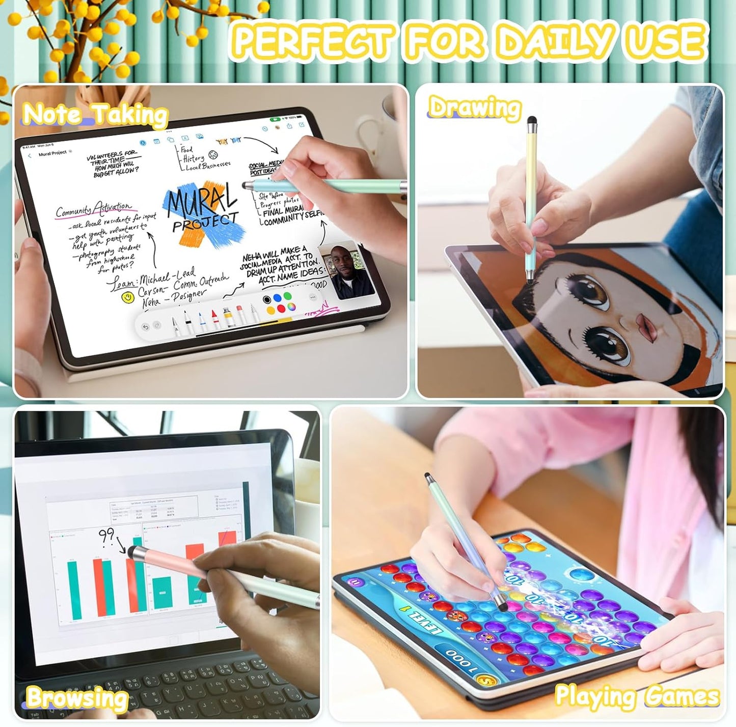 maylofi 3pcs, 2 1 Blue-3pcs) Stylus Pens for Touch Screens in Stylus Pen Compatible with All Touch Screens (Light Green