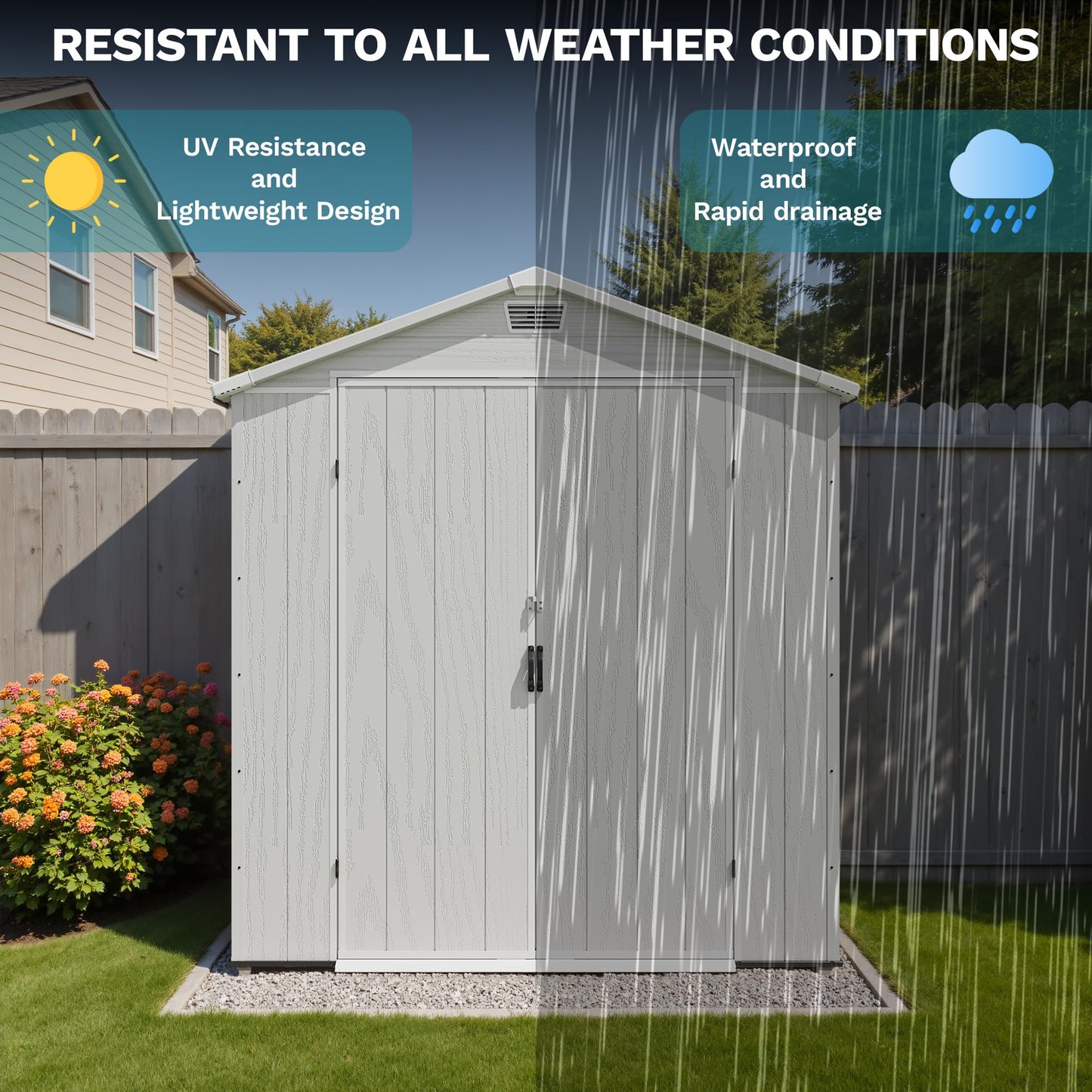Devoko 6x4 FT Plastic Storage Shed, Outdoor Resin Garden Shed with Floor, Durable Tool Storage Shed with Lockable Door and Window for Patio, Garden, Backyard, Light Gray