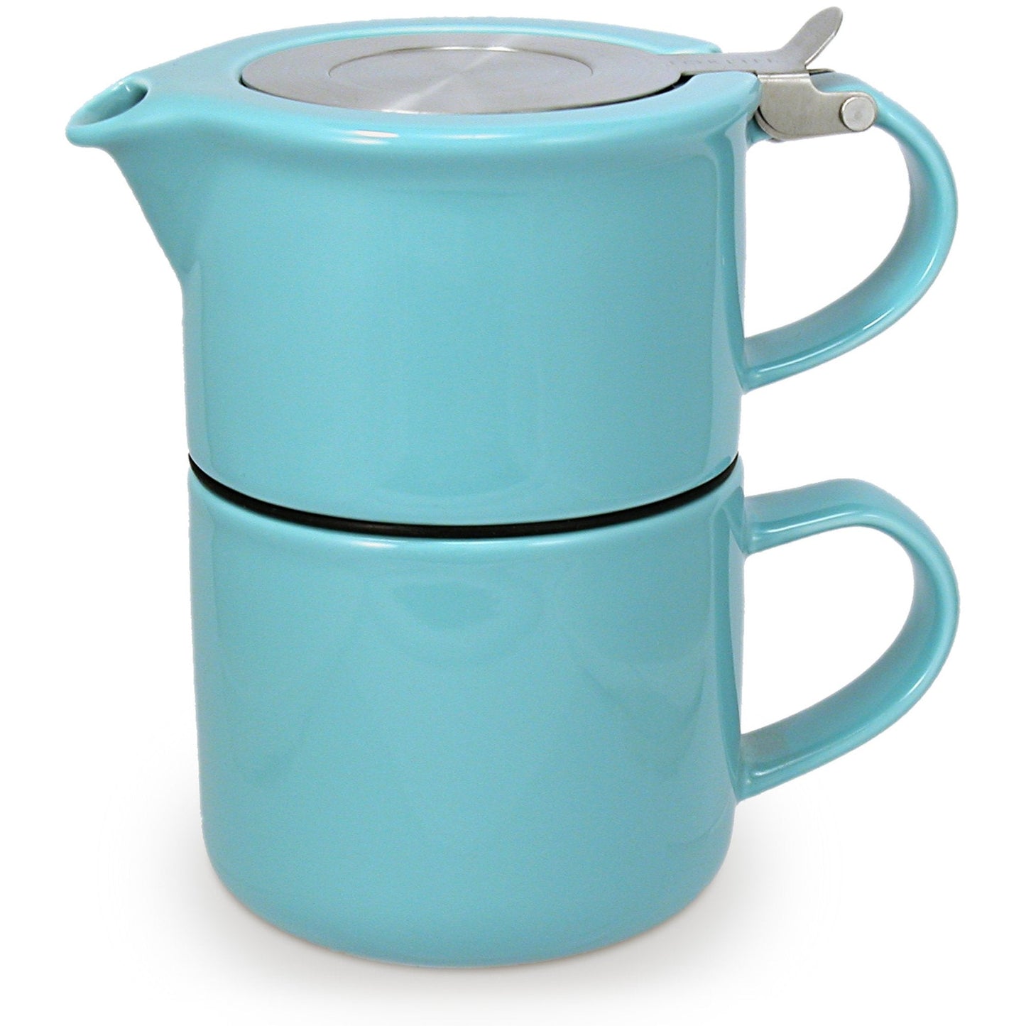 For Life 347Trq Ceramic Mug & Teapot, 14 fl oz (414 ml), 2 Cup with Infuser, Dishwasher Safe, Lid Won't Fall Off, One Hand Pouring, Turquoise Blue Tea For One