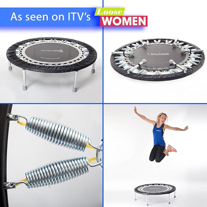 Maximus Pro Home Gym Rebounder Mini Trampoline 40'' + Handle Bar | Includes Workouts Online + DVD's | Adults Indoors | 150kg User Weight. Adult Exercise Trampoline | Already Assembled