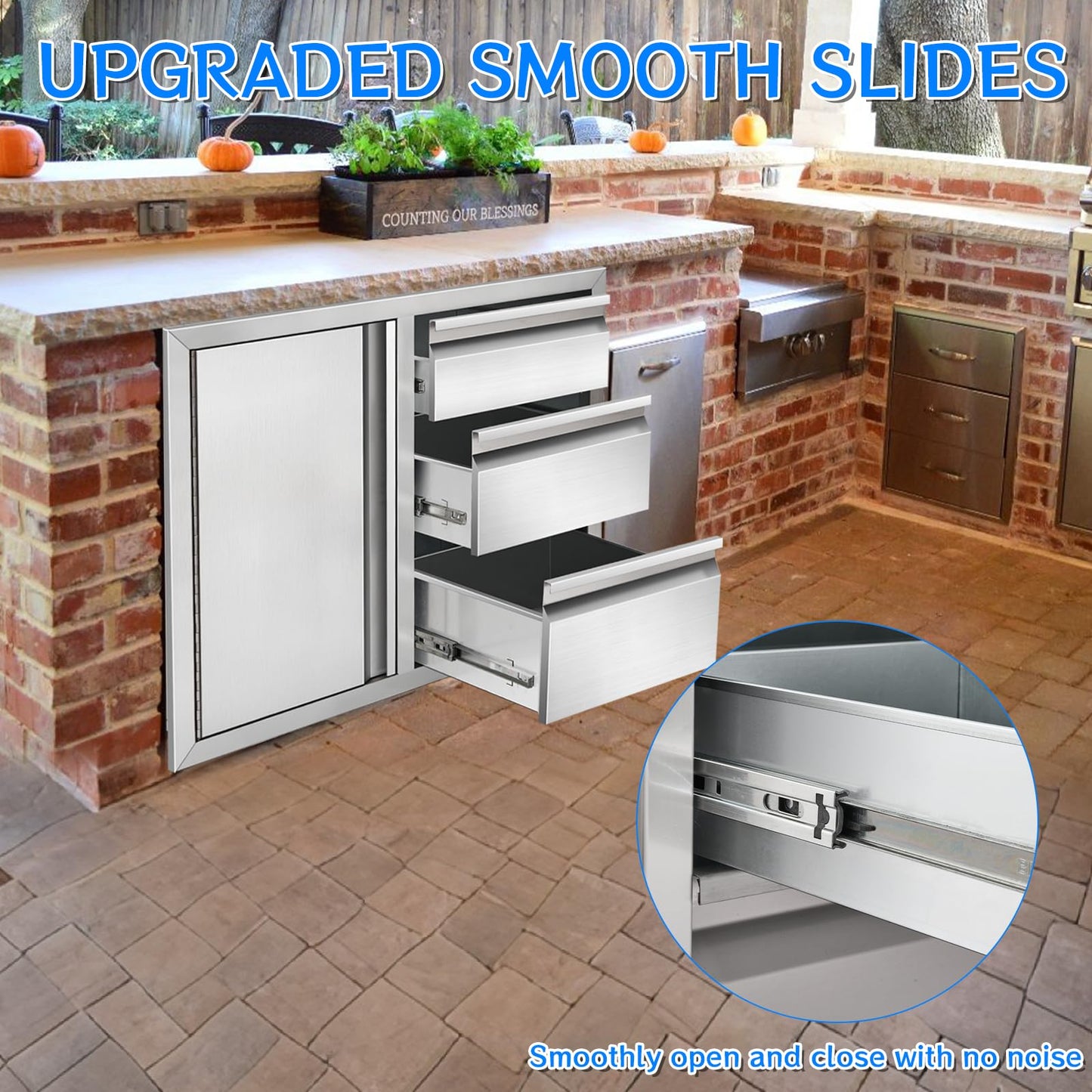 Duluciate Outdoor Kitchen Drawer Combo Cabinet, Stainless Steel Triple Drawers with Integrated Access Door, 28" W x 22" H x 19.5" D Outdoor Built-in Cabinet for BBQ Island Grill Stations