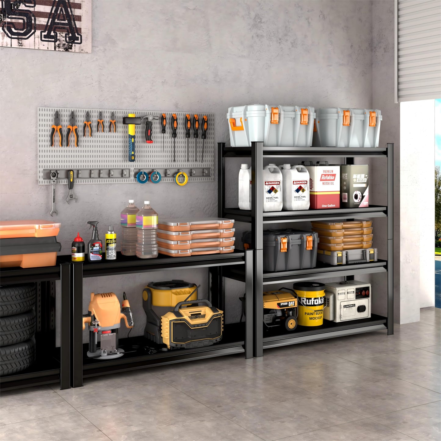Rufokisa 48" W Garage Shelving Heavy Duty, 2200LBS Loads Adjustable Garage Storage Shelves,4-Tier Metal Storage Racks and Shelving Units, Utility Rack Shelves,48" W x 16" D x 63" H,Black