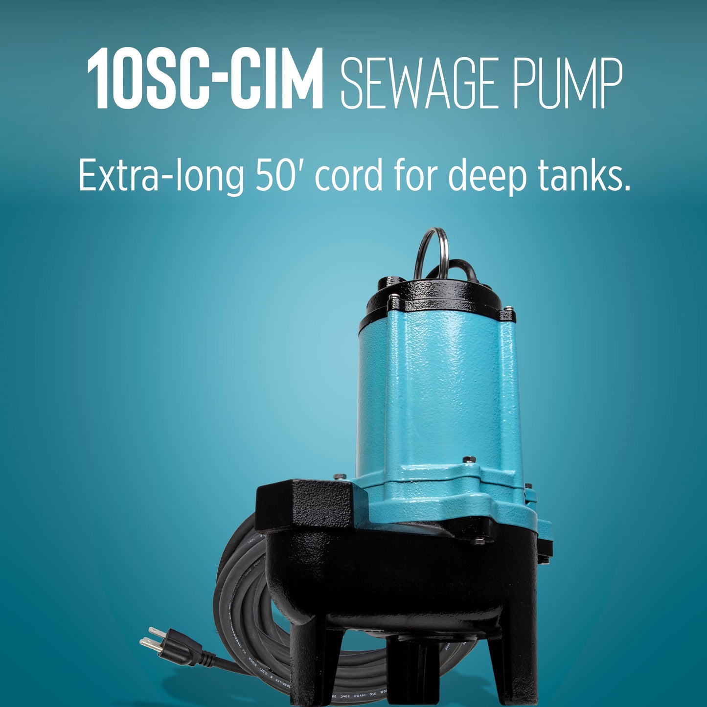 Little Giant 10SC-CIM, 115-Volt, 7200 GPH, 1/2 HP Manual Cast Iron Sewage/Effluent Pump (No Switch) with 2-Inch FNPT Discharge and 50-Ft. Cord, Blue, 511434