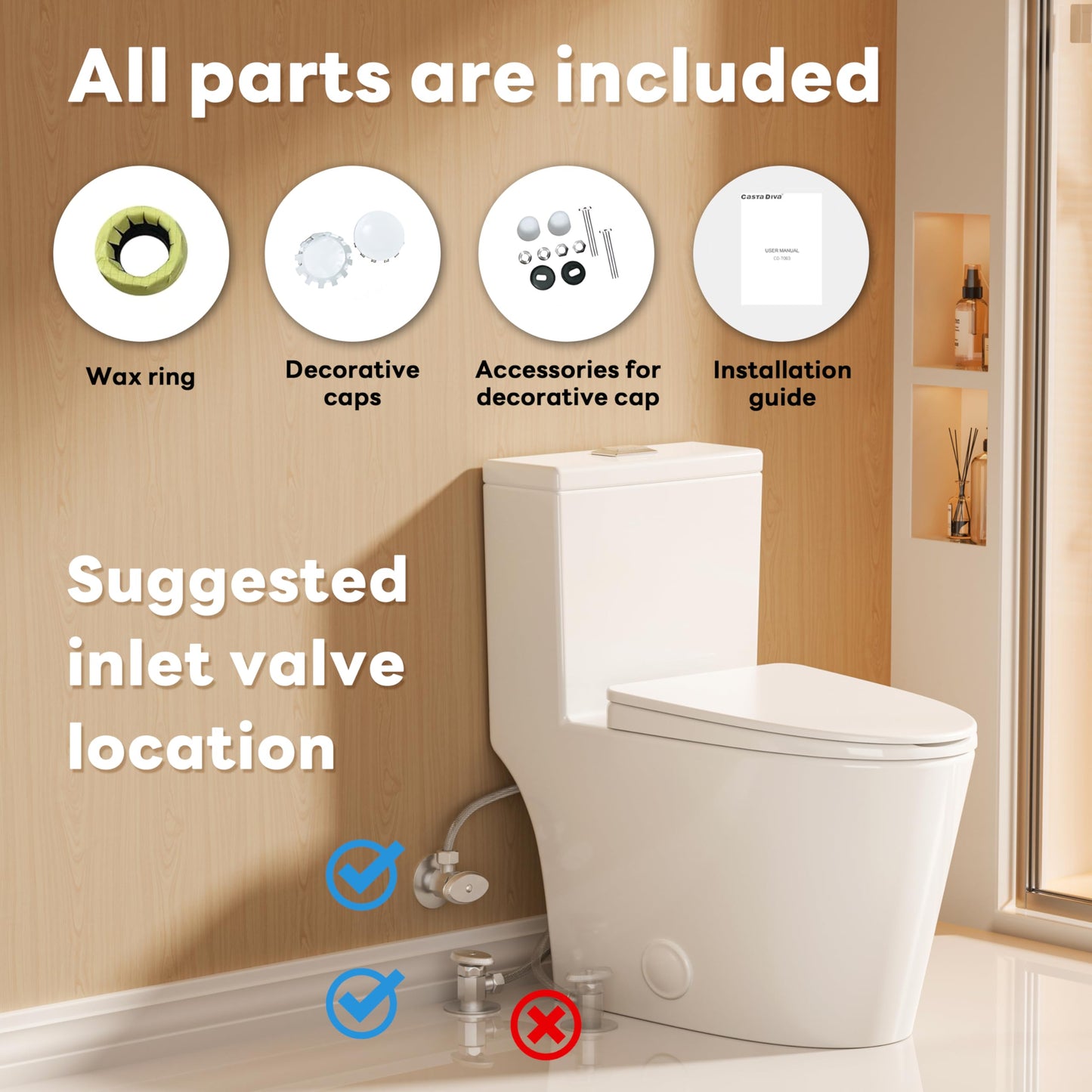 Casta Diva Elongated One Piece Toilet with 17" ADA Comfort Height Seat Modern Compact Toilet for Bathroom, Dual Flush 0.9/1.28GPF and MAP 1000g, 12'' Rough-in, Standard White Bowl