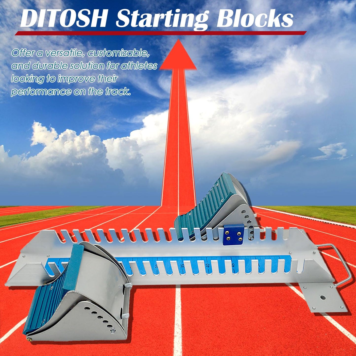 DITOSH Starting Blocks Multi-Function 6 Angle Adjustable Aluminum Track and Field Starting Block for Sprinting for Athletics Plastic Runway Cinder Track-Blue 25 in