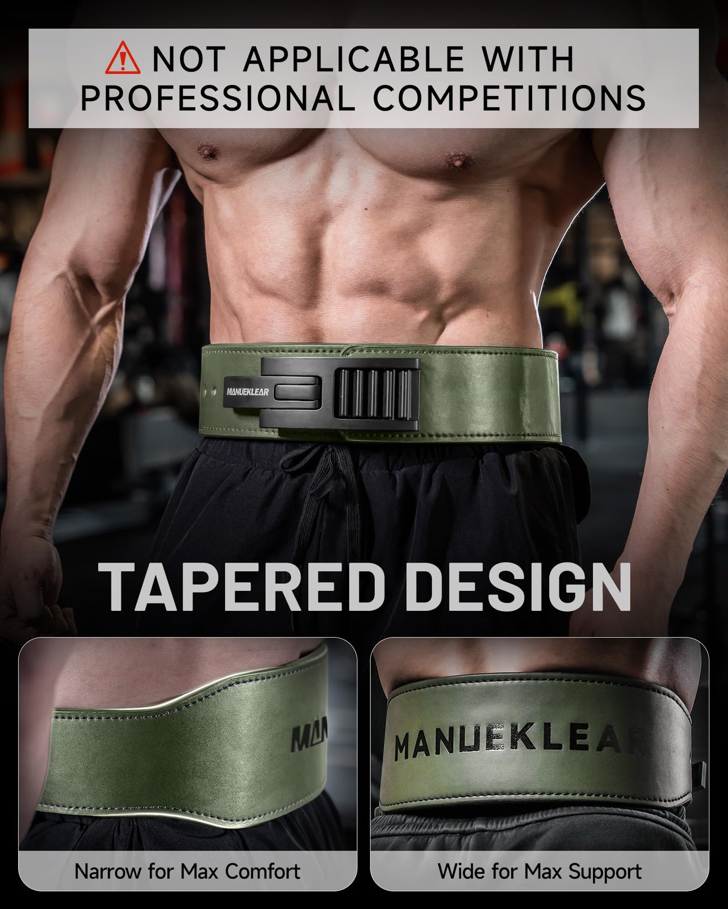 MANUEKLEAR Tapered Lever Weight Lifting Belt, 10MM Quick Locking Lever Belt Weightlifting Men, Lifting Belt Lever for Powerlifting & Deadlifts (Olive Green, XL (39-45inches))