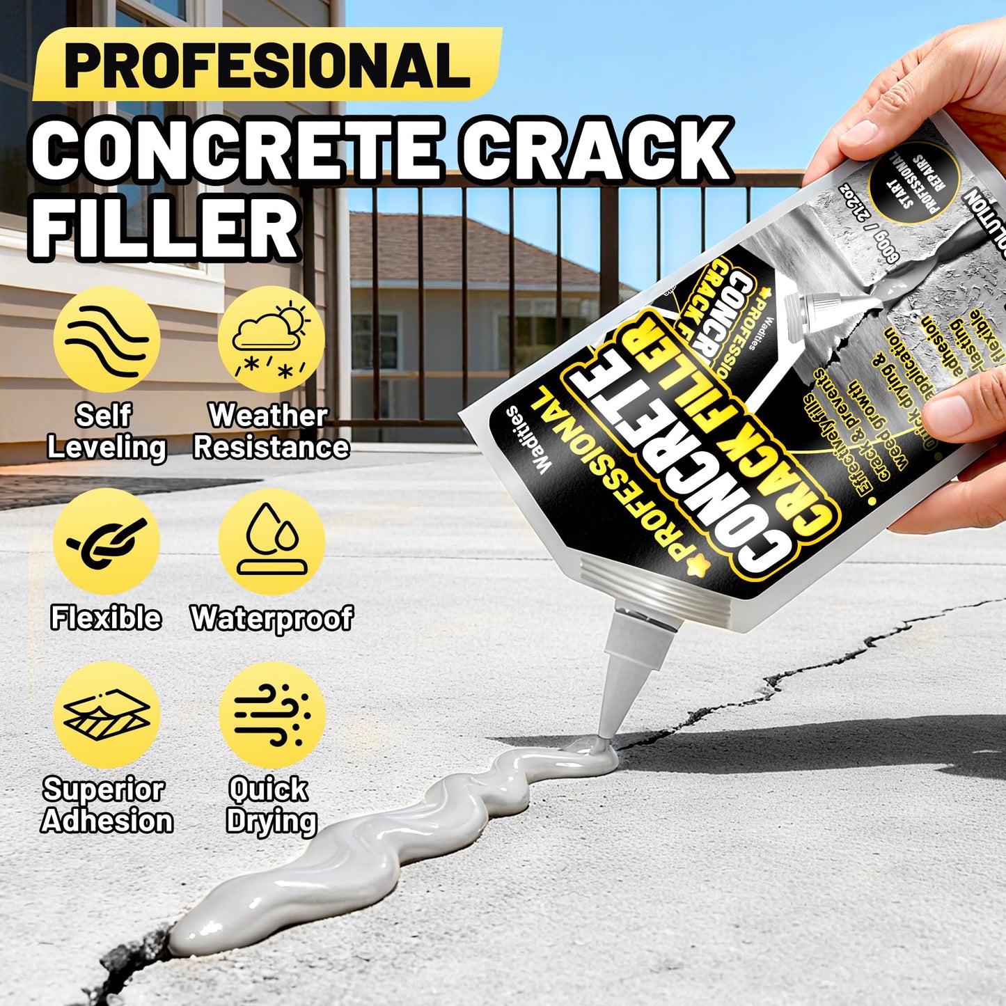Concrete Crack Filler, 2.65LB High Elasticity Self Leveling Cement Crack Filler, Slab Concrete Waterproof Repair Sealant for Driveway, Walkway, Patio, Joint, Outdoor Quick Drying Sealer - Grey