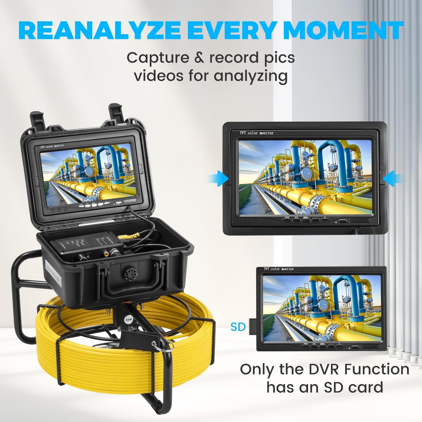 FDGSAB Sewer Camera, 20/50m, 7" Screen Pipeline Inspection Camera Waterproof IP68 w/12 Adjustable LEDs, DVR Function Have 32GB SD Card .for Sewer Line, Duct Drain Pipe Plumbing (164ft/50M DVR)