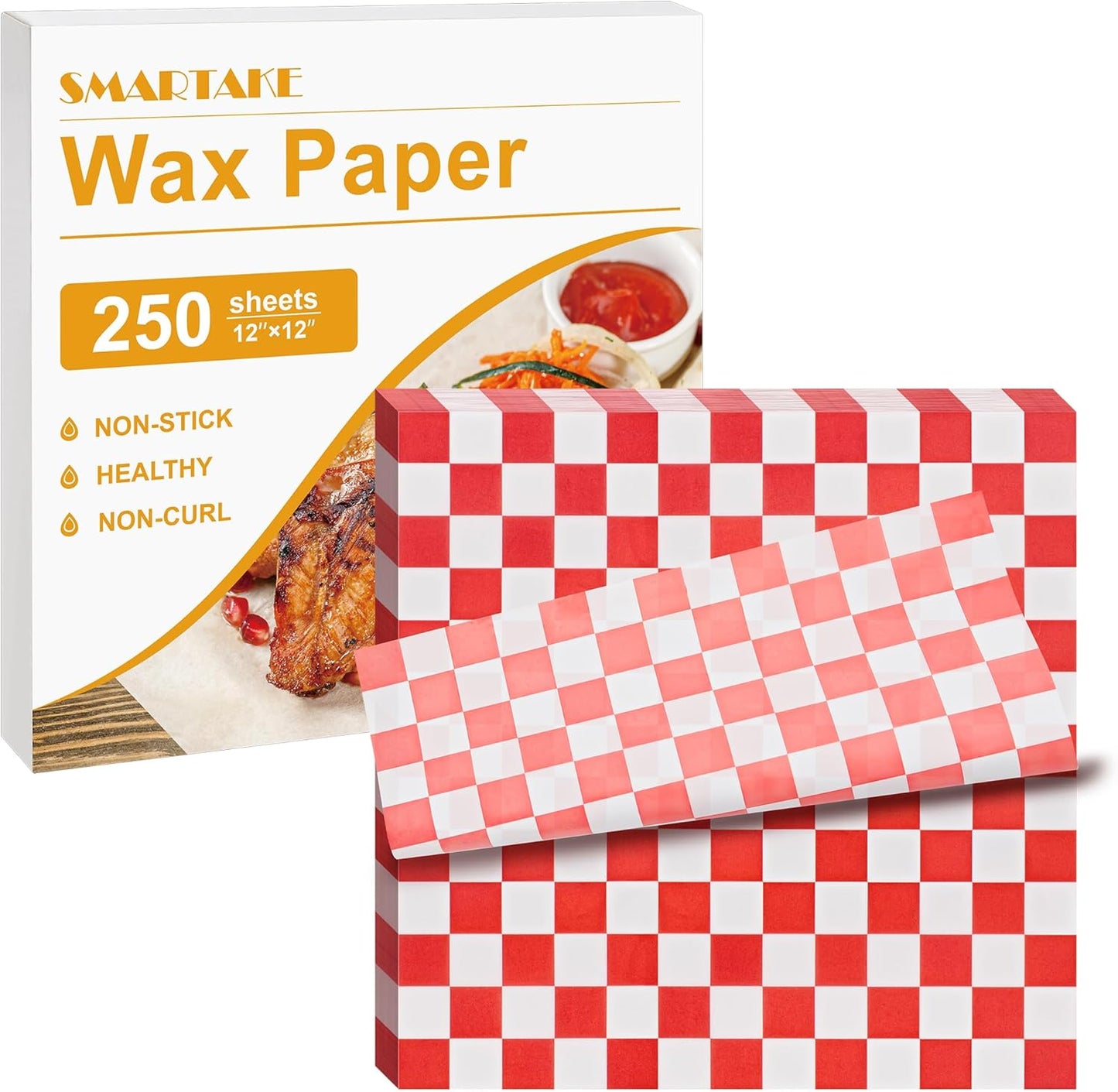 SMARTAKE 12 x 12 Inches Non-Stick Wax Paper - 250 Pcs Red Plaid Hamburger Patty & Sandwich Wraps