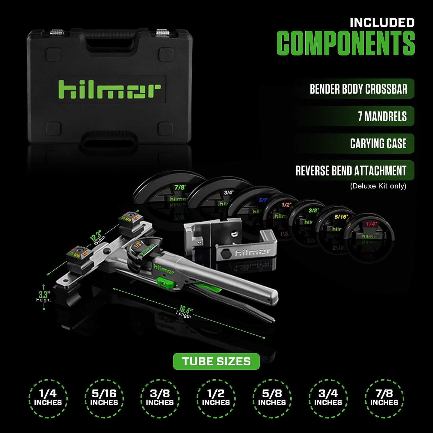 Hilmor Compact Bender Kit with Reverse Bending Attachment for 1/4" - 7/8" Tube and Pipe Bending, Black, CBKRB 1926598