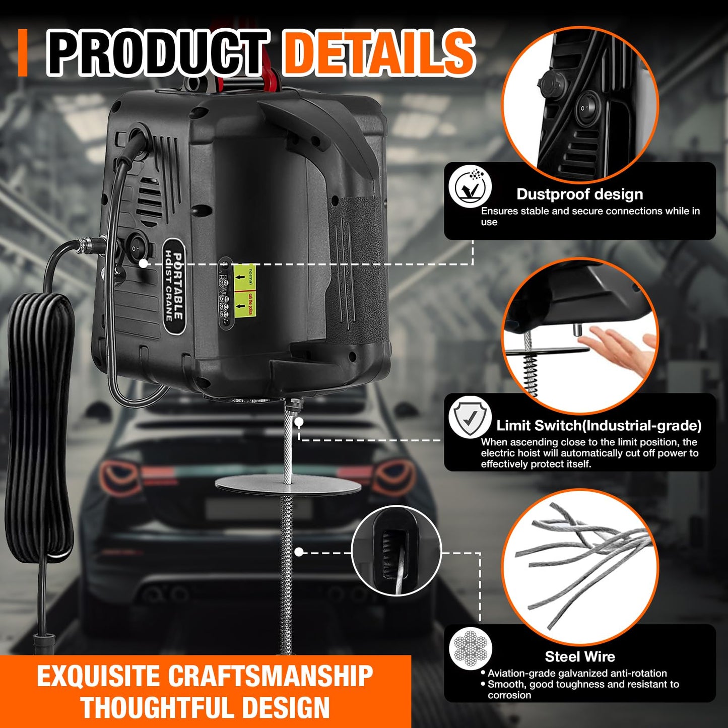 3-in-1 Electric Hoist with Remotes, 2200lb Capacity Portable Power Winch Crane 110V, 25ft Lifting Height (Classic Black, 3-IN-1-2200LBS)
