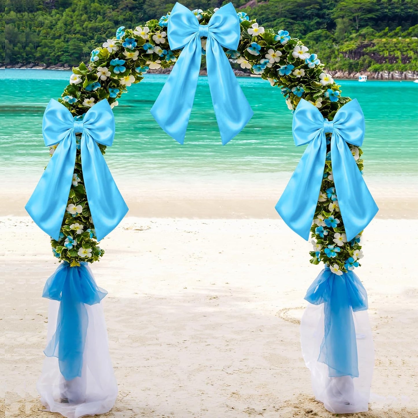 Suncalla Large Sky Blue Satin Bow Decorations - 3 Pcs 2 Ft Hanging Wall Decor for Weddings & Parties