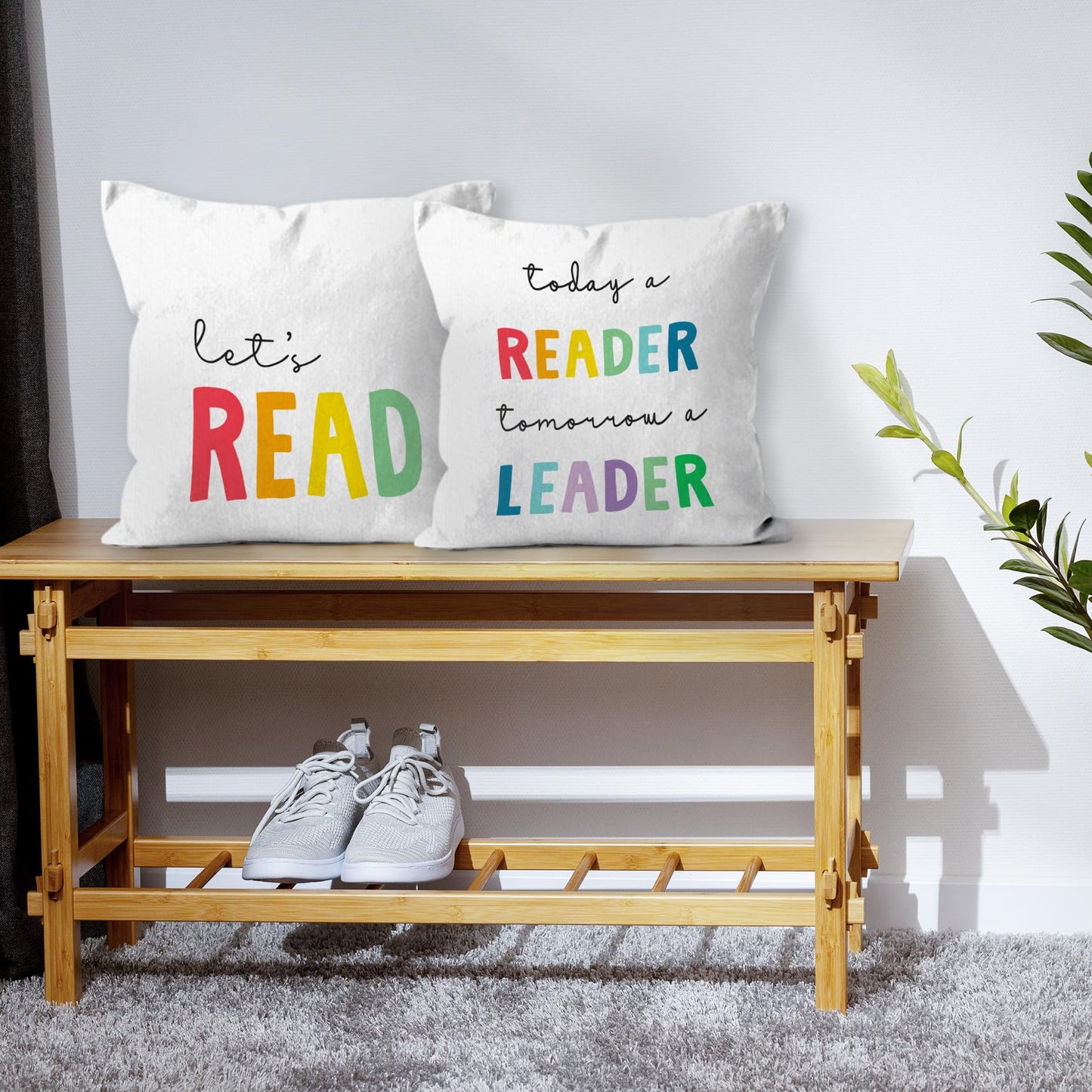 HIWX Reading Pillow Cover,Classroom Pillow Covers,Classroom Let's Read Today a Reader Tomorrow a Leader Decorative Throw Pillow Cover 18 x 18,Reading Nook Classroom Nursery Decor Set of 2 Pillow Case