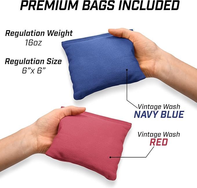 GoSports 4 x 2 ft Flag Series Wood Cornhole Sets – American Flag or State Flags – Includes 2 Regulation Size Boards, 8 Bean Bags, Carrying Case and Rules