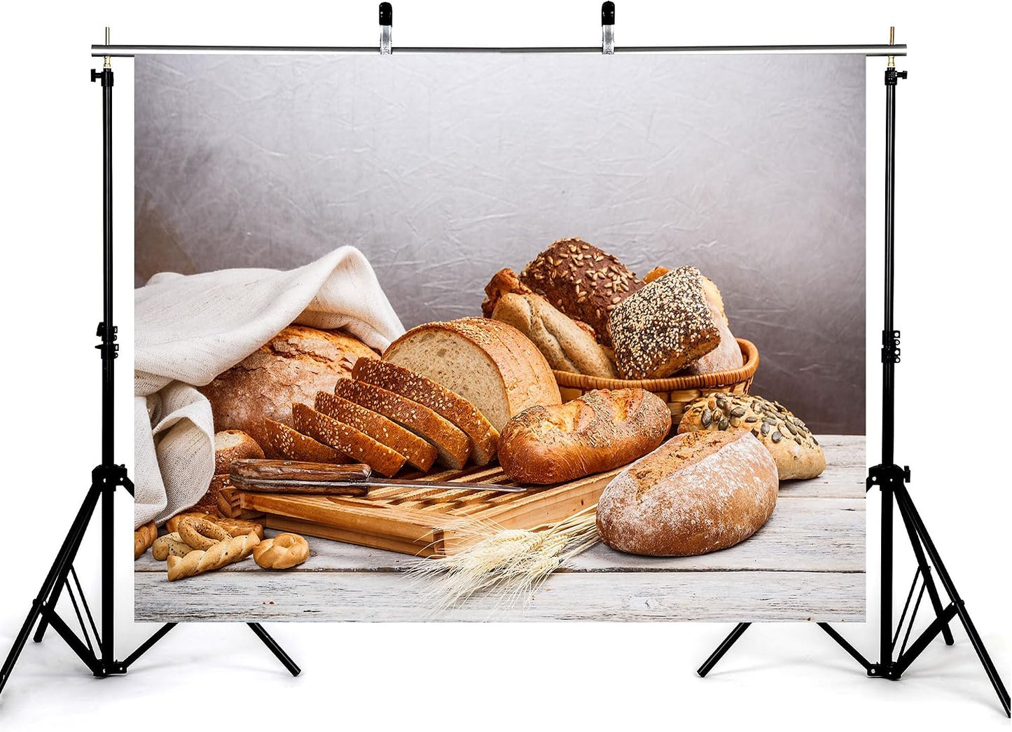 KeyWork 8x6ft Artisan Bread Assortment Backdrop Fresh Bakery Photography Background for Party Food Themed Gathering