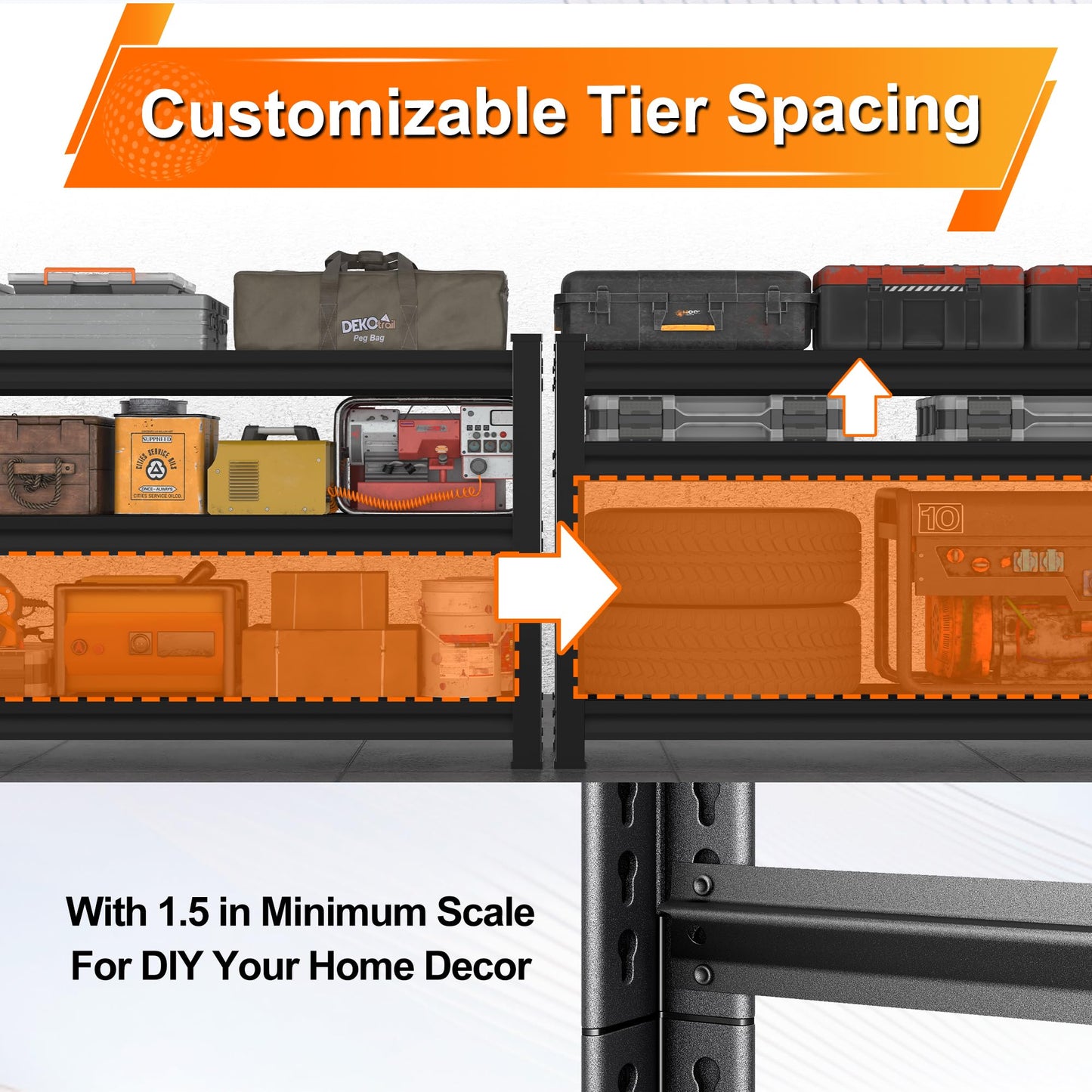 Huhaneon Metal Storage Garage Shelving - 3 Tier 48'' Wide 1,650 Lbs Heavy Duty Utility Shelves Freestanding - Adjustable Rack Units for Kitchen Pantry Basement - 48" W x 16" D x 39" H Black