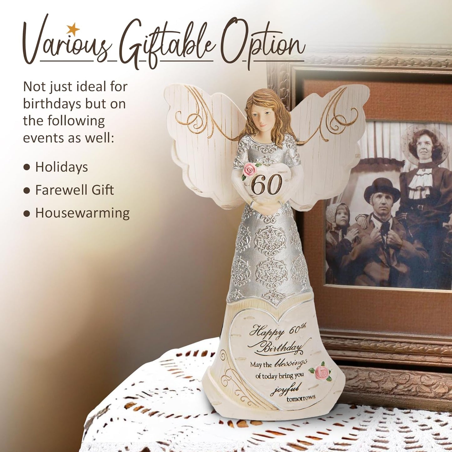 Pavilion Elements Angels Figurine - Guardian Angel Display for 60th Birthday - 6" Collectible Decor