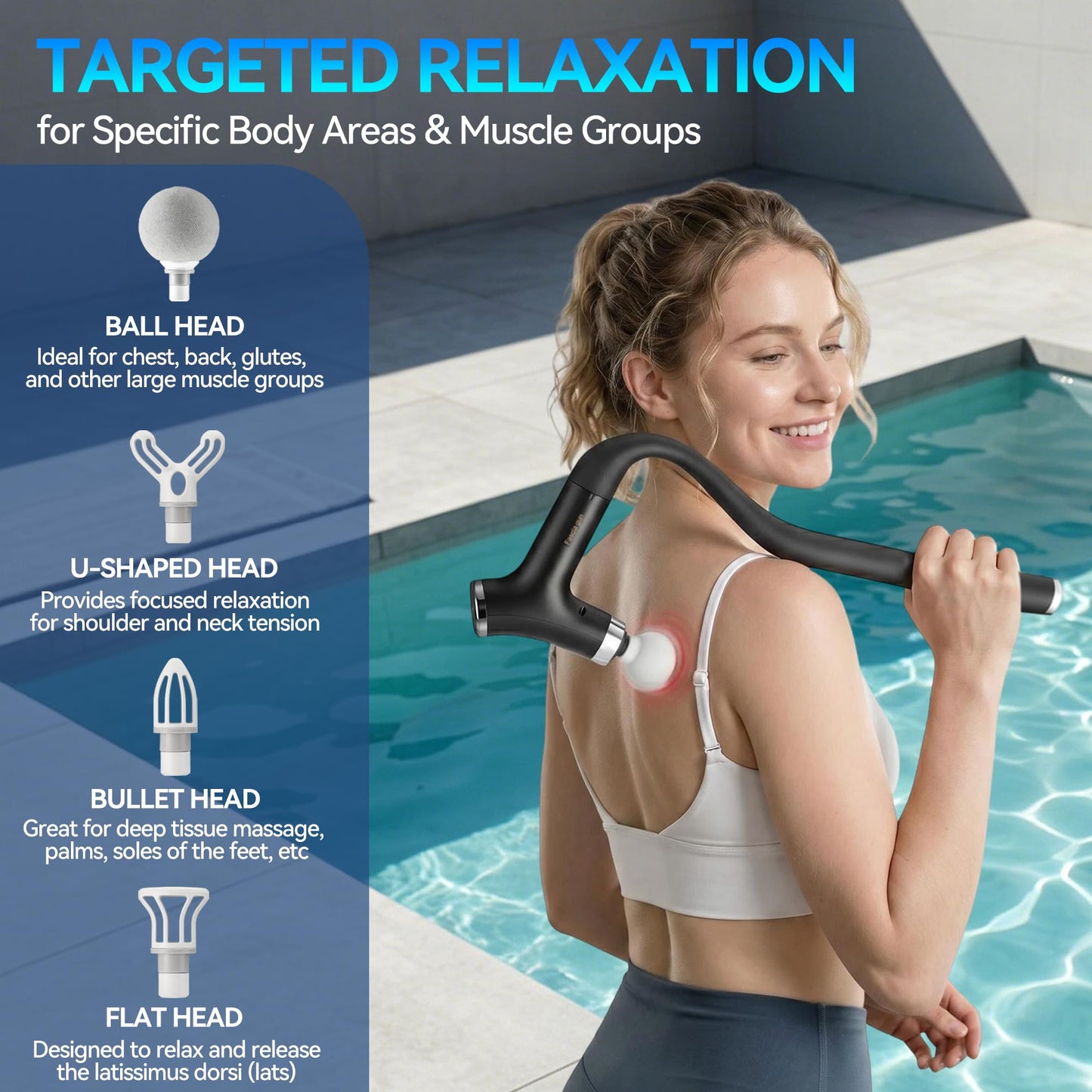 BOZKOON 2-in-1 Detachable Massage Gun Deep Tissue, Ergonomic Extension Handle Back Massager for Hard-to-Reach Areas, 12-Speed Percussion Muscle Massager for Shoulder Waist Thigh Legs