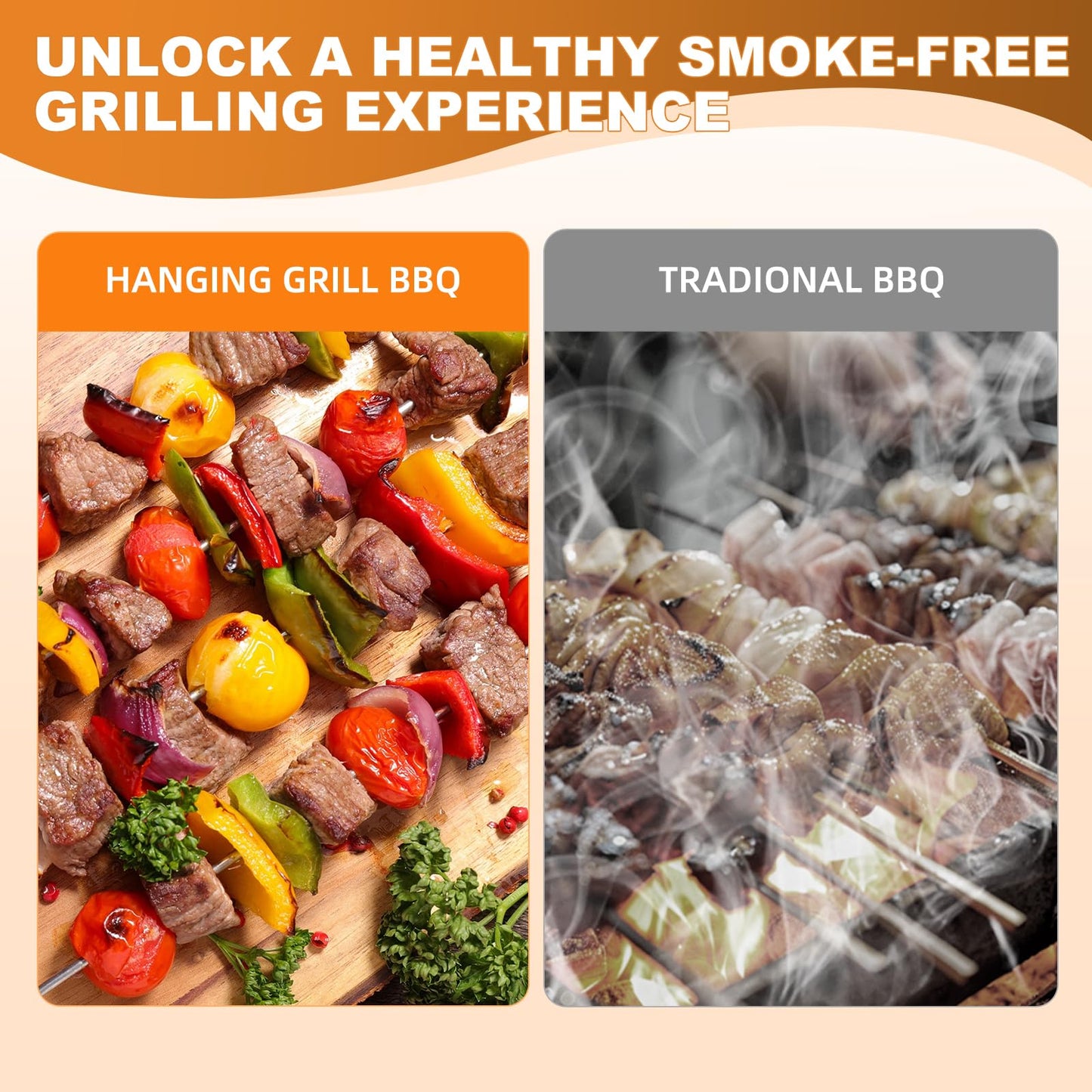 WILLBBQ Large Hanging Charcoal Grills, 360° Barrel Smoker, Stainless Steel Double-Wall Insulated, Portable for Outdoor Camping Patio (Silver)