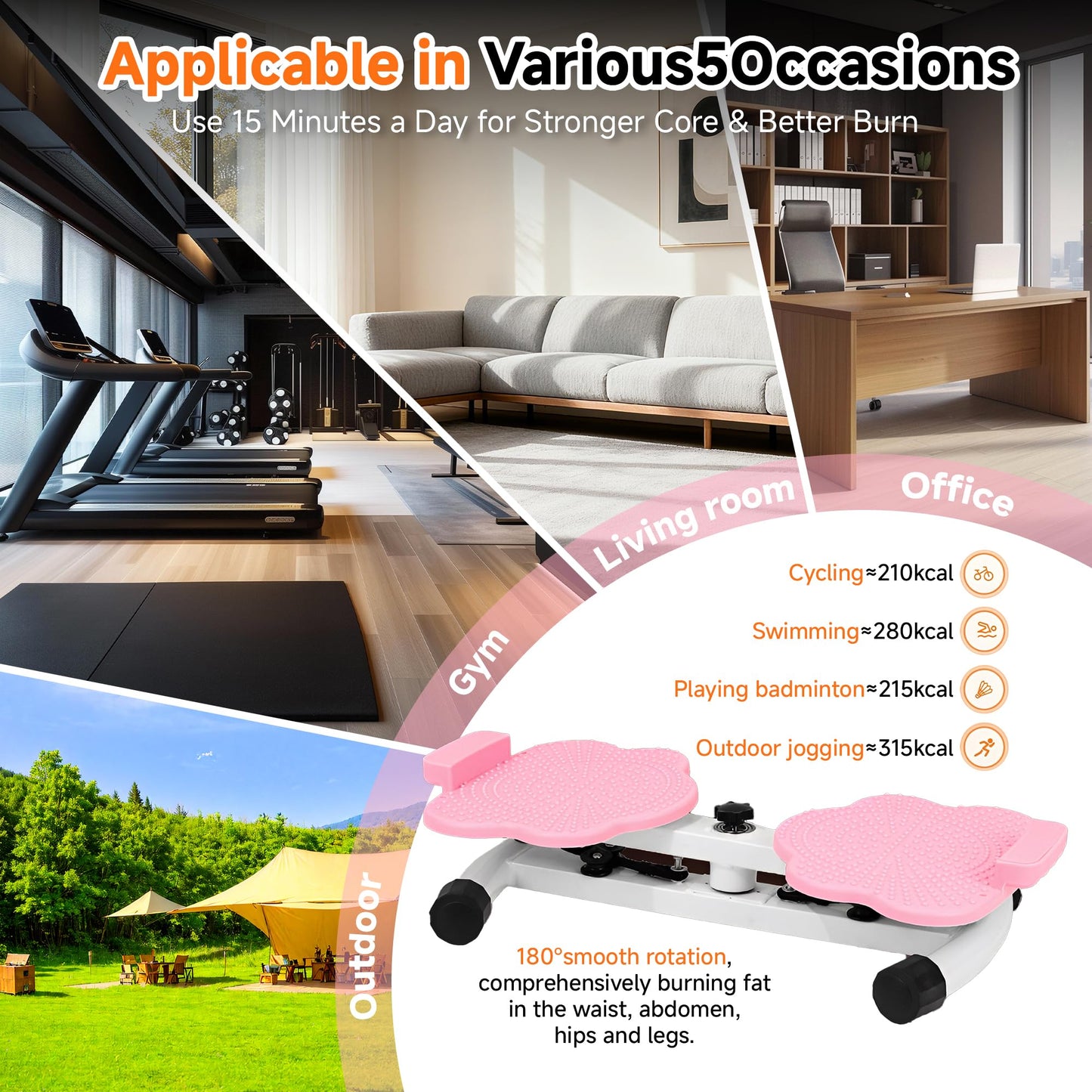 Waist Twister Machine Ab Twister Board Ultra-Quiet 20dB Twist Exercise Machine with Foot Massage Over 300 lbs Capacity Home Gym Equipment for Women Men Belly Fat Loss (Pink)