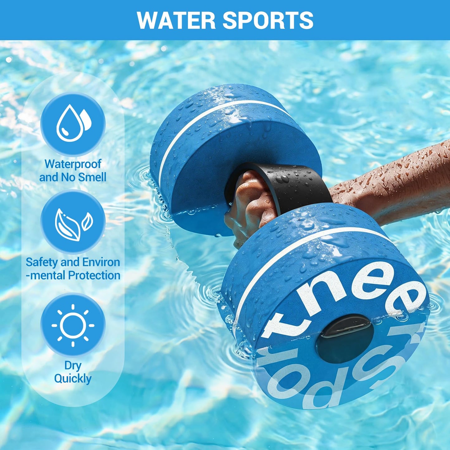 Sportneer Water Weights Aquatic Dumbbells: Pool Exercise Dumbbell Set of 2 EVA Foam Pool Weights with Handle Strip Aquatic Exercise Equipment for Water Aerobics Blue Pinstripe