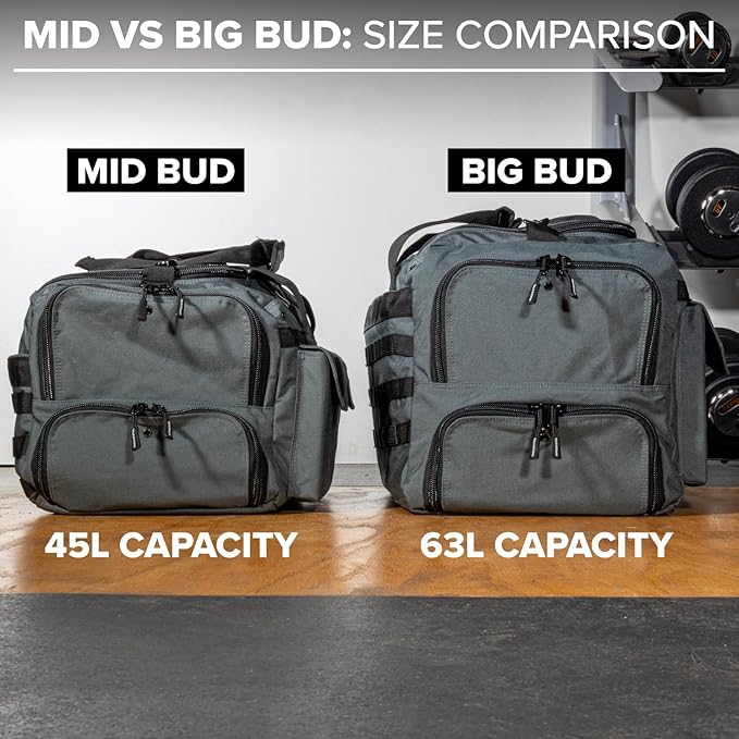 Serious Steel Fitness Gym Bag, 1000D Nylon Duffel Bag, Heavy Duty (Grey - Mid Bud 2.0)