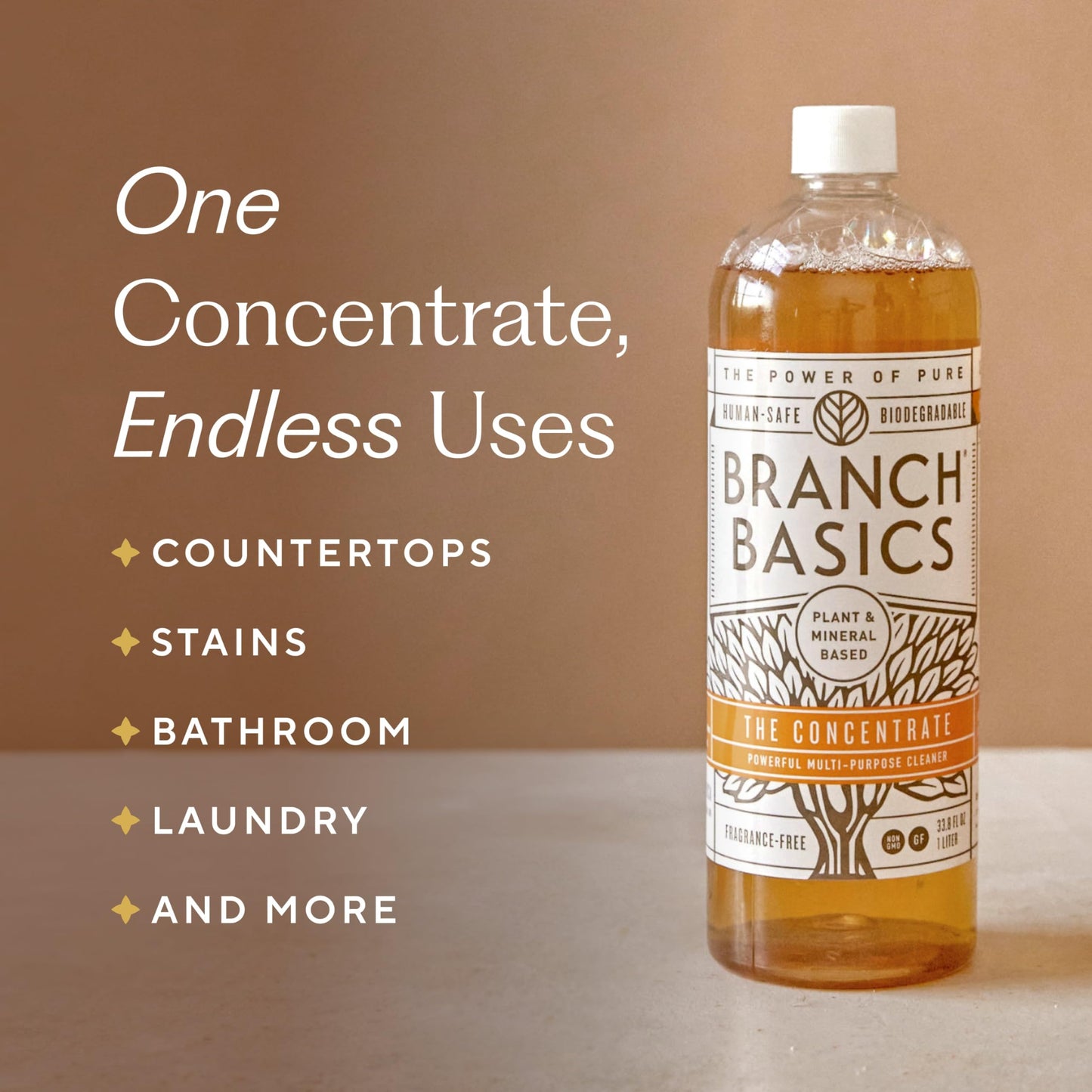 Branch Basics Cleaning Essentials Kit: All Purpose, Glass and Bathroom Cleaner - Concentrate (33.8 Oz) (17 Refills) + Refillable Plastic Spray Bottles (24 Oz) Plant Based, Human-Safe, & Fragrance Free