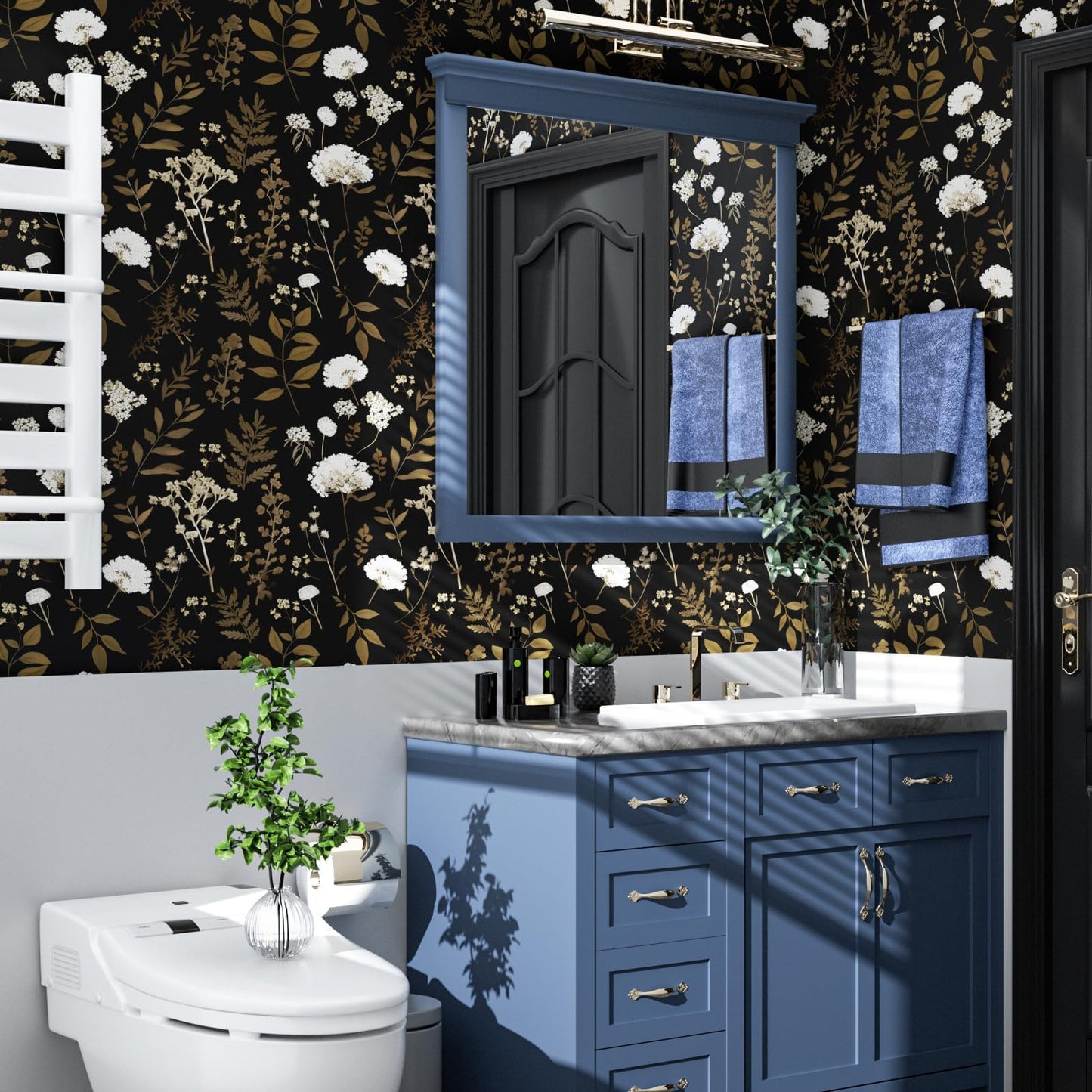 Laatse Dark Floral Wallpaper Peel and Stick Boho Wallpaper 17.5in x 393in Vintage Leaf Contact Paper Vinyl Waterproof Self Adhesive Leaf Botanical Wall Paper for Bedroom Walls Kitchen Cabinet