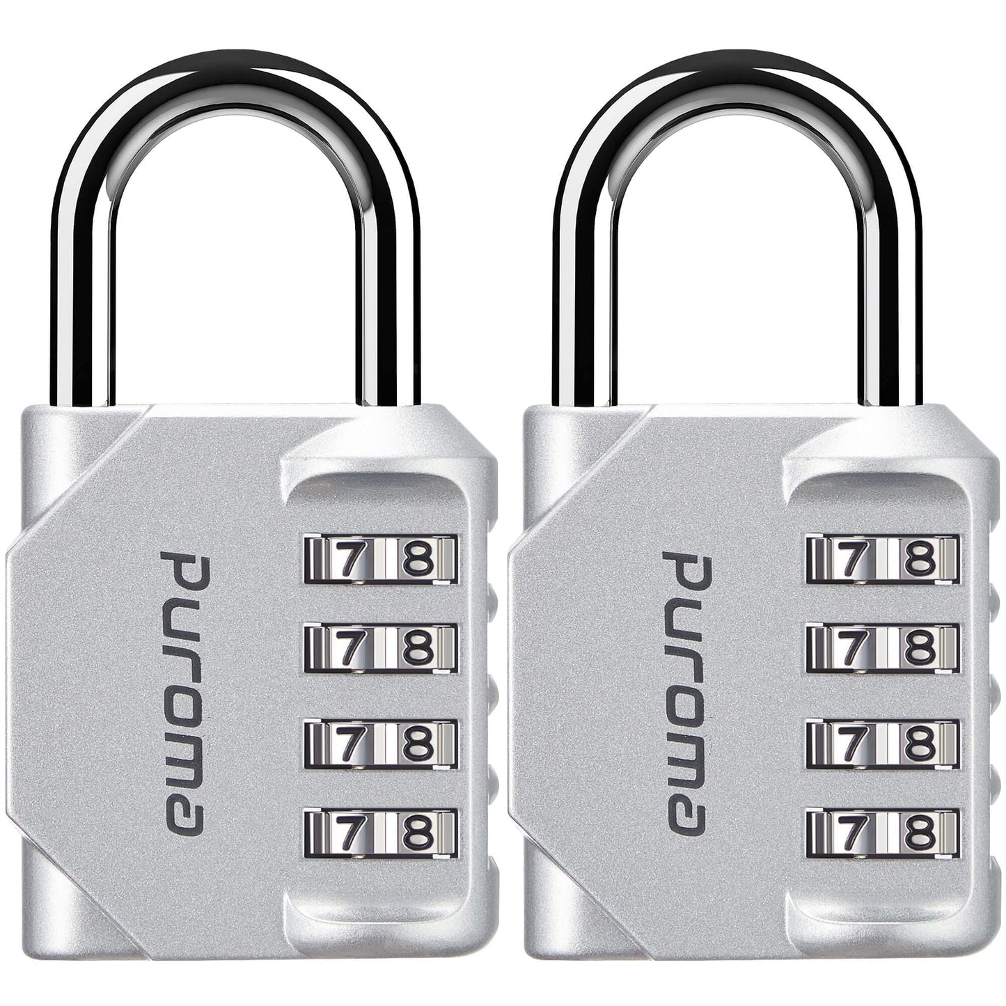 Puroma 2 Pack Combination Lock for Locker 4 Digit Outdoor Waterproof Padlock for School, Gym, Sports, Fence, Toolbox, Gate, Case, Outdoor, Hasp Storage, Cabinets (Silver)