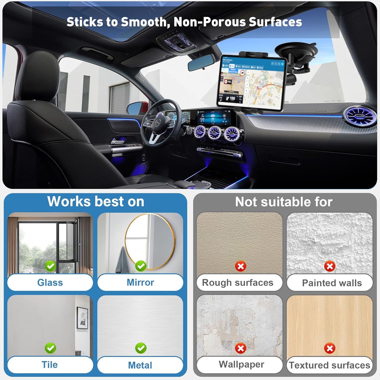 Keuvirya 4.7-12.9" 12.9 360 Heavy Duty Aluminum iPad Suction Mount for Truck Car, Anti-Shake Dashboard Windshield