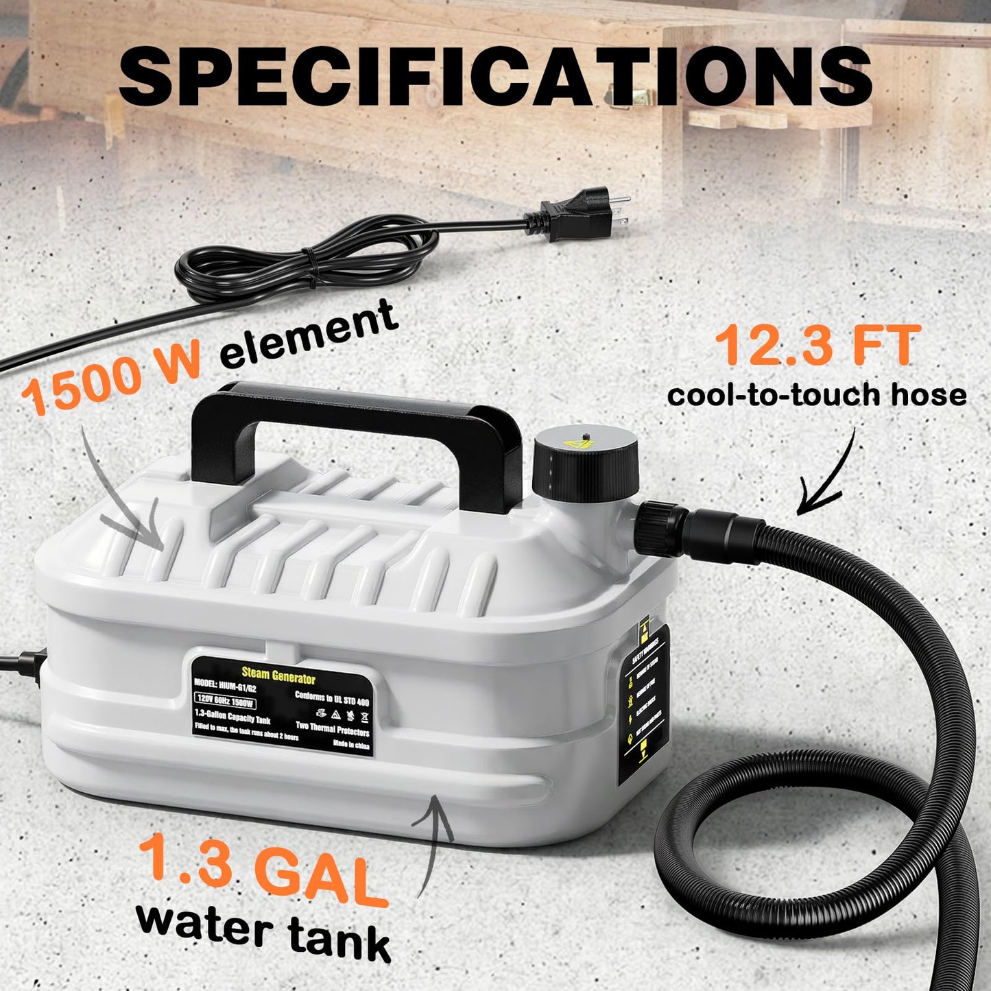 Touri Steam Generator for Wood Bending, 1.3-Gallon Capacity, 12.3 ft Hose, Steam Source for Steam Boxes, Portable and Practical