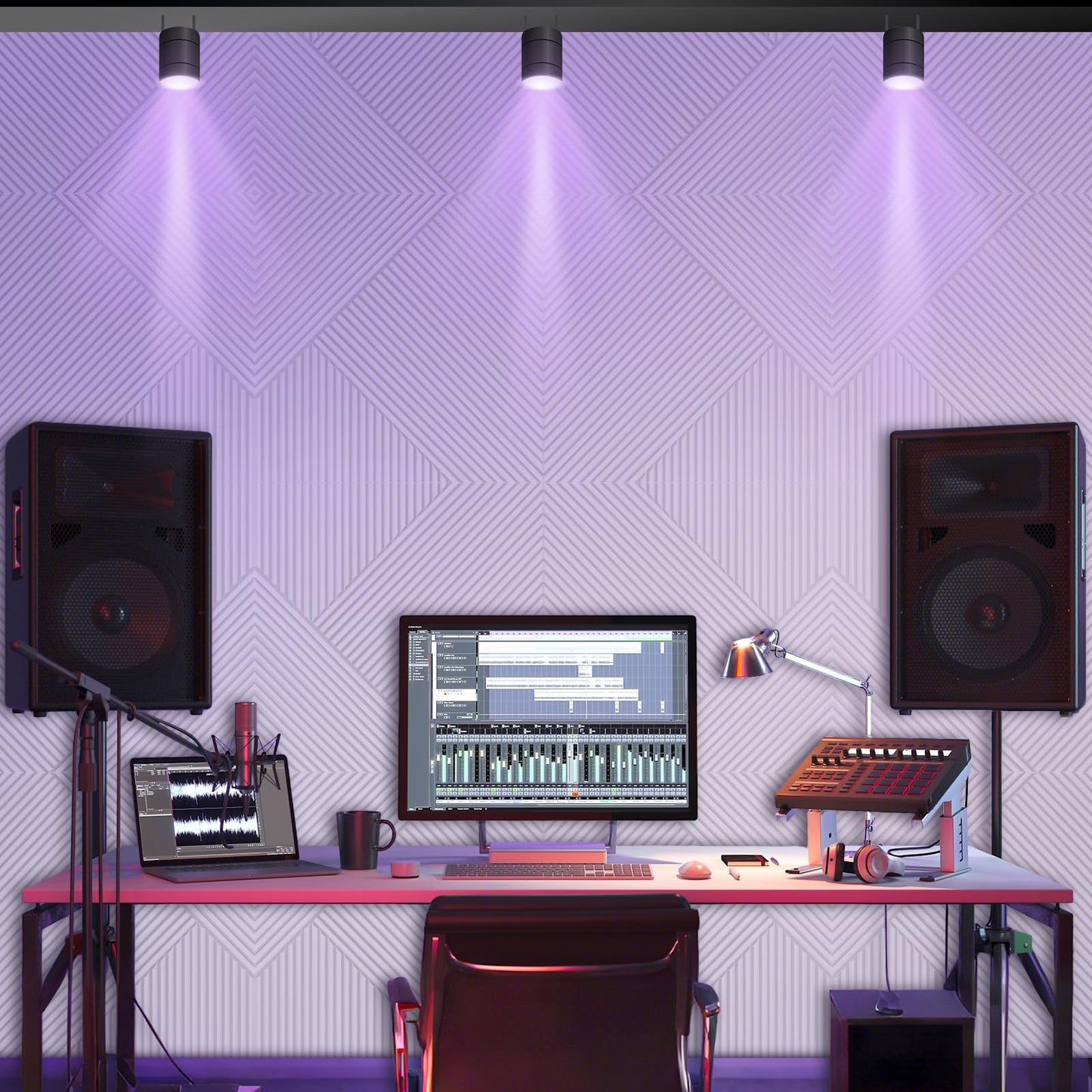 Laapee Self-Adhesive Acoustic Panels 6-Pack, Covers 24 Sq Ft - 23.6"x23.6" Sound Proof Wall Panels, White Wood Grain Decor, 25dB Noise Reduction, No Tools DIY for Home Office & Bedroom