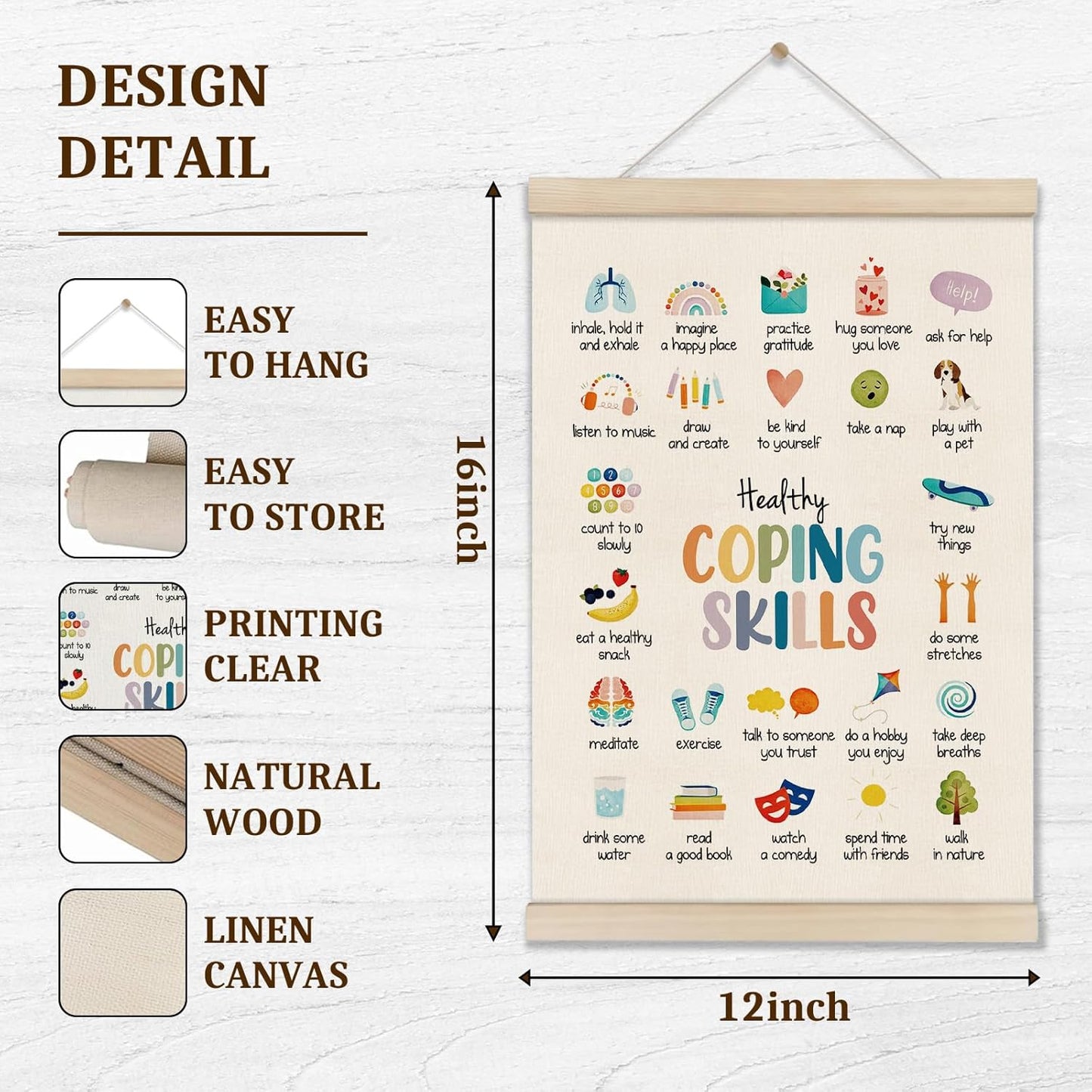 Regine Switzerland Mental Health Poster Frame - 16x12 Inch Coping Skills Decor for Therapy & Counseling