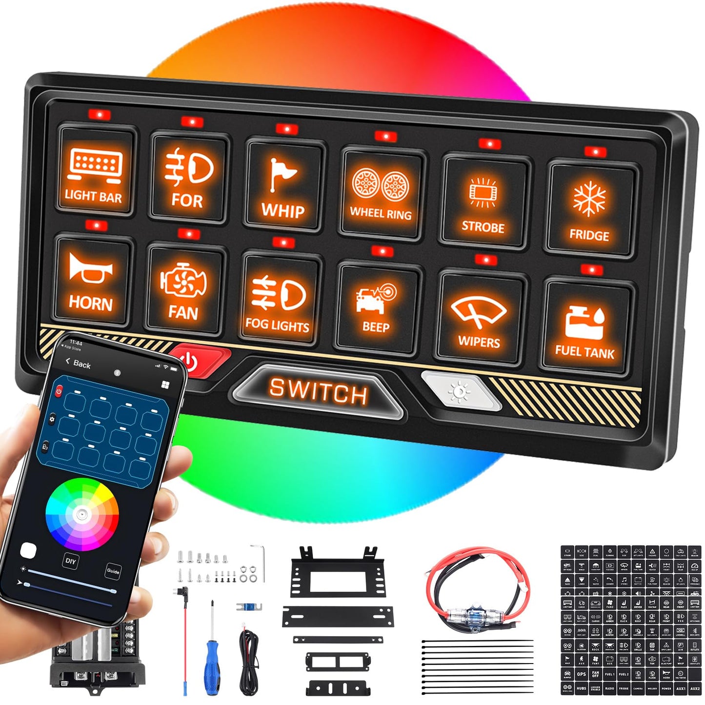 Chelhead Bluetooth Switch Panel P2 Remote Control Switch Transparent Control Box Multifunction Compatible with Trucks Jeep Boat Marine SUV Caravan UTV Pickup