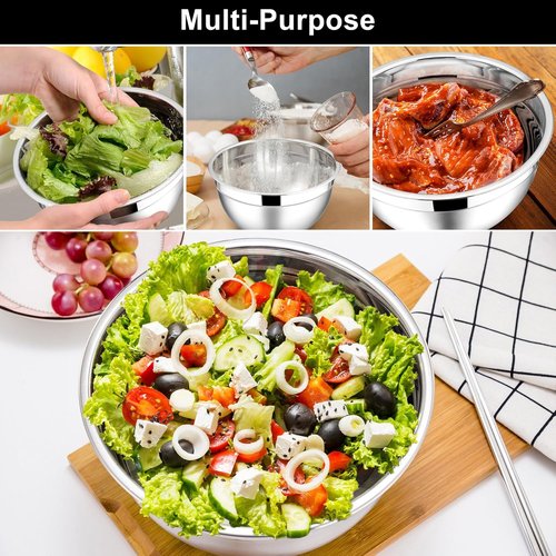 E-far Stainless Steel Mixing Bowls - 6-Piece Set with Airtight Lids | Stackable Design, 4.5 QT, 3 QT, 1.5 QT (Black)