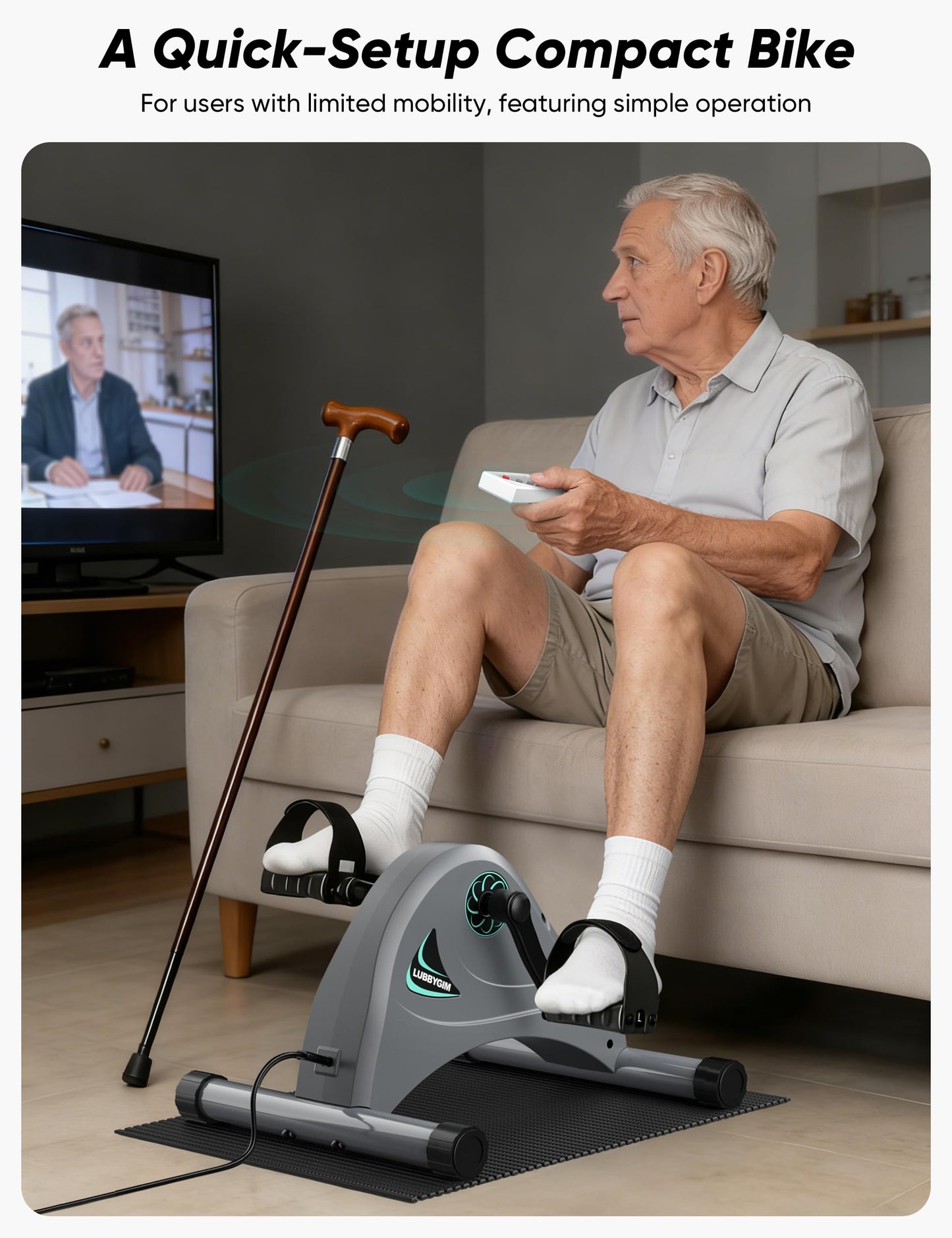 LUBBYGIM Mini Exercise Bike, Under Desk Bike Pedal Exerciser for Seniors & Physical Therapy, Electric Motorized Foot Pedal Machine for Arm and Leg Fitness, 6 Speed Levels