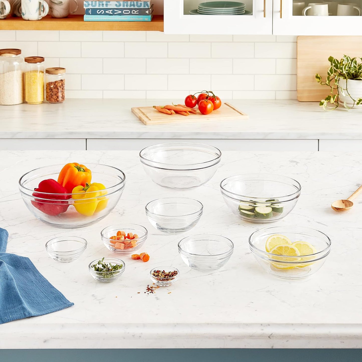 Anchor Hocking 10-Piece Mixing Bowl Set - Nesting Serving & Mixing Bowls in Various Sizes (1 oz to 3.5 Qt)