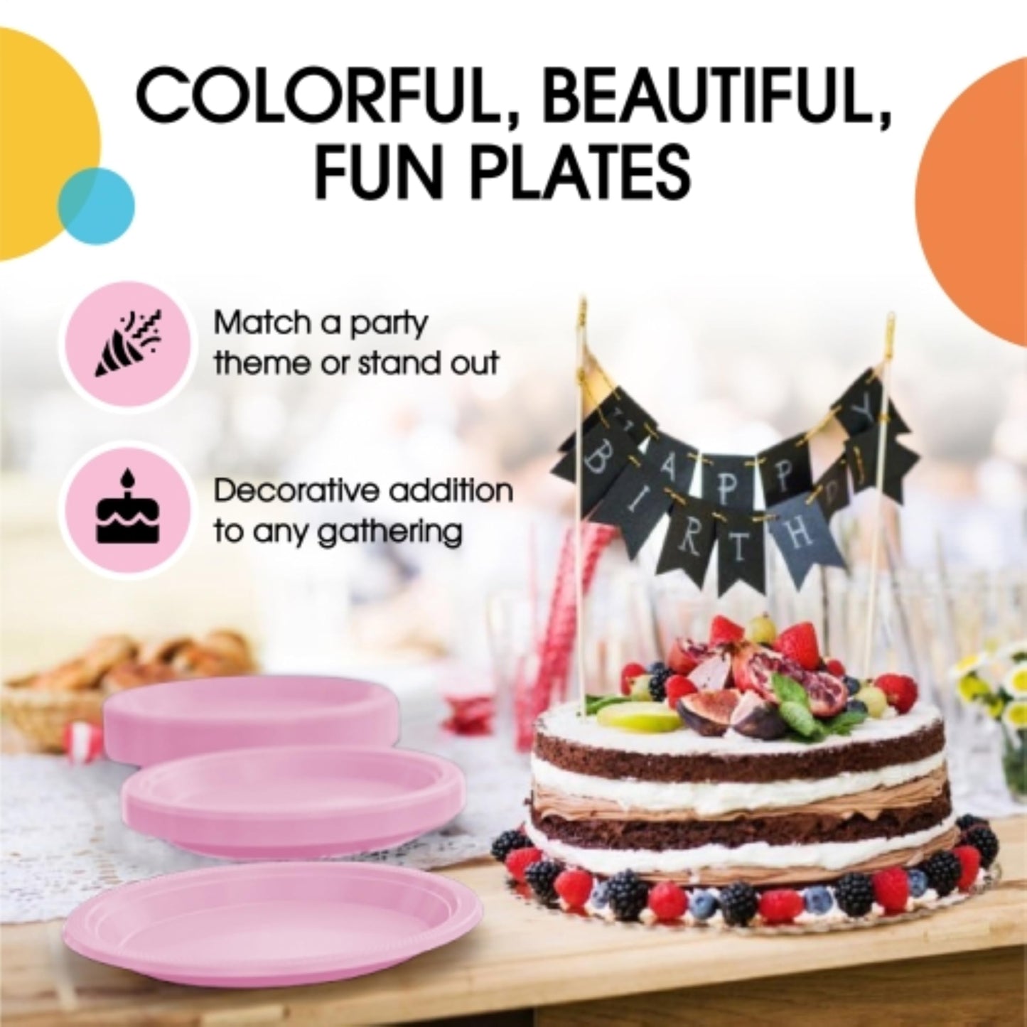Exquisite Party Solids Pink Plastic Plates For Party Supplies 9" Pink Disposable Plates Heavy Duty 50 Pcs Plastic Dinnerware Sets Heavy Duty 350 GSM Disposable Dinnerware Set